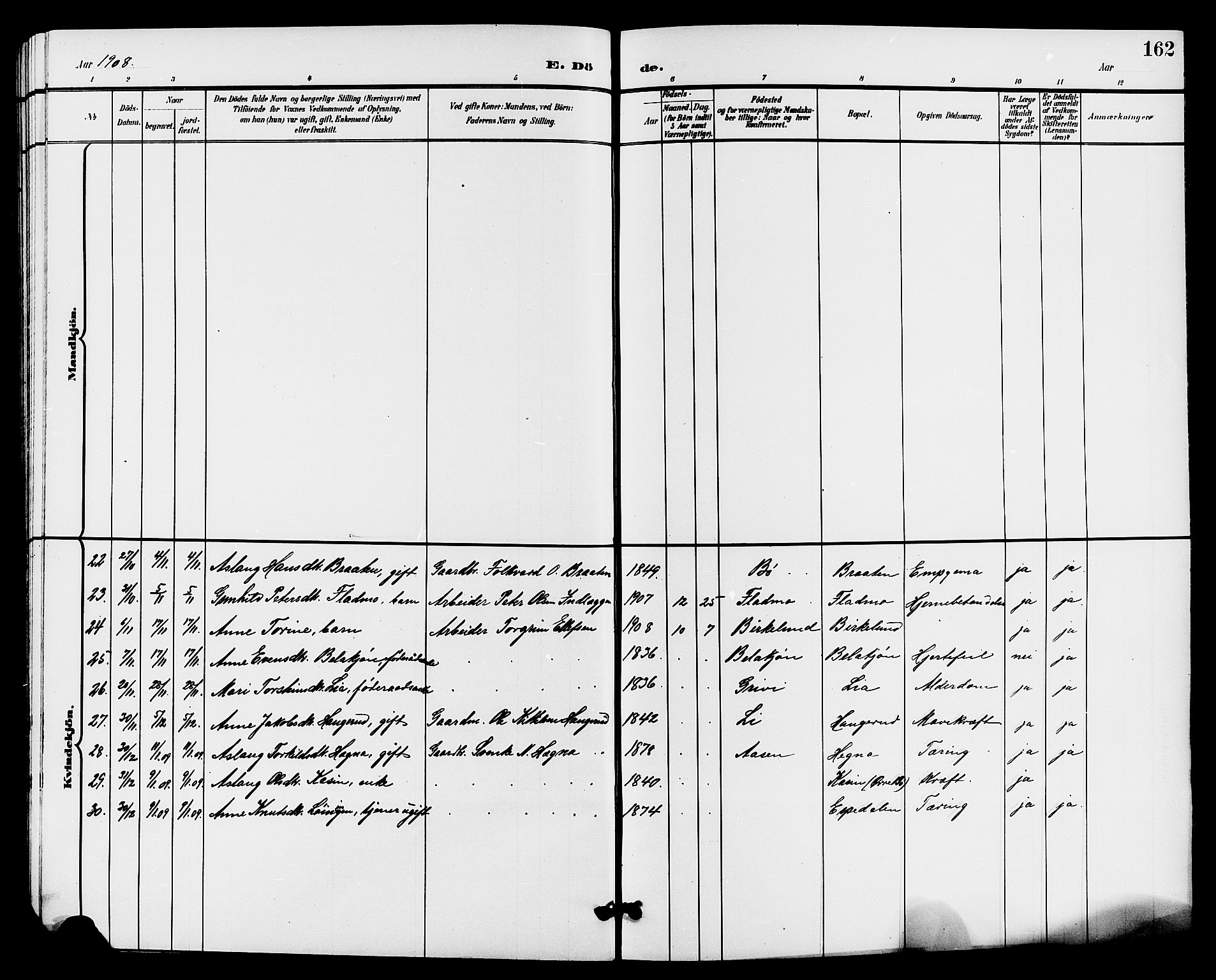 Bø kirkebøker, SAKO/A-257/G/Ga/L0006: Parish register (copy) no. 6, 1898-1909, p. 162