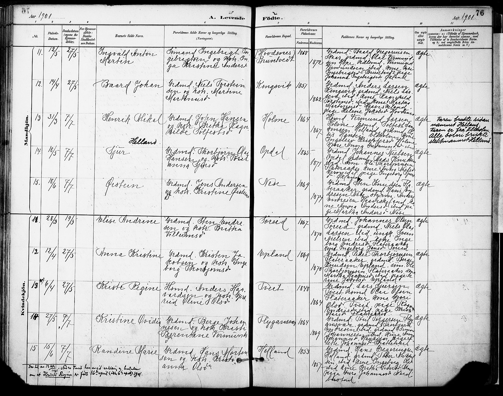 Tysnes sokneprestembete, SAB/A-78601/H/Haa: Parish register (official) no. D 1, 1887-1904, p. 76