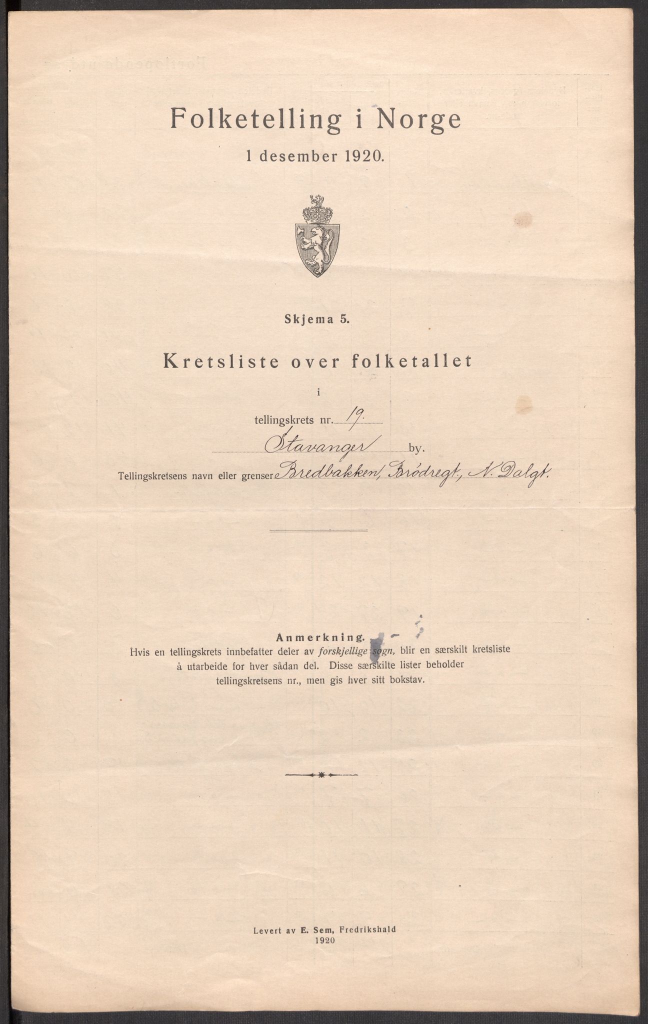 SAST, 1920 census for Stavanger, 1920, p. 61