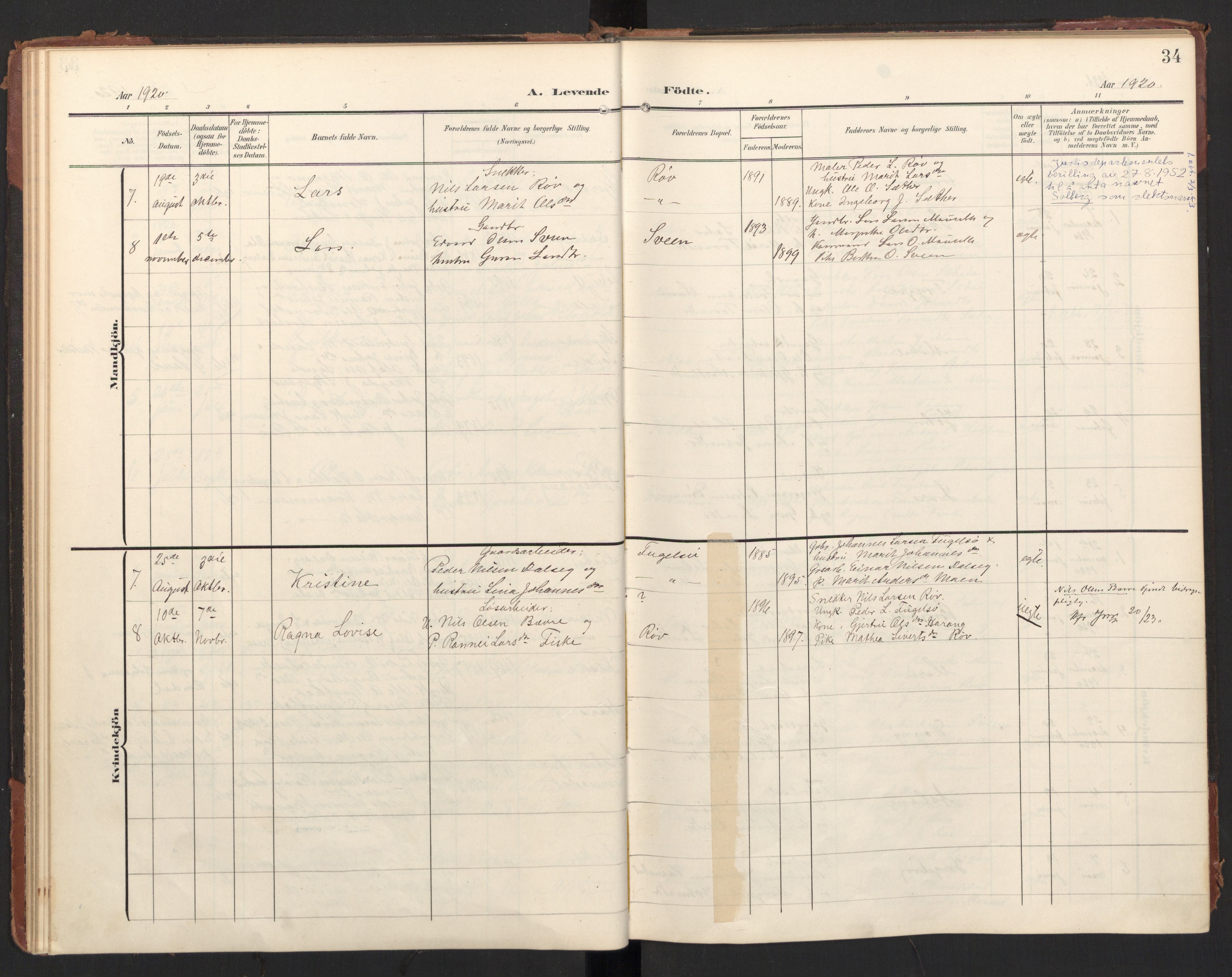 Ministerialprotokoller, klokkerbøker og fødselsregistre - Møre og Romsdal, AV/SAT-A-1454/597/L1063: Parish register (official) no. 597A02, 1905-1923, p. 34