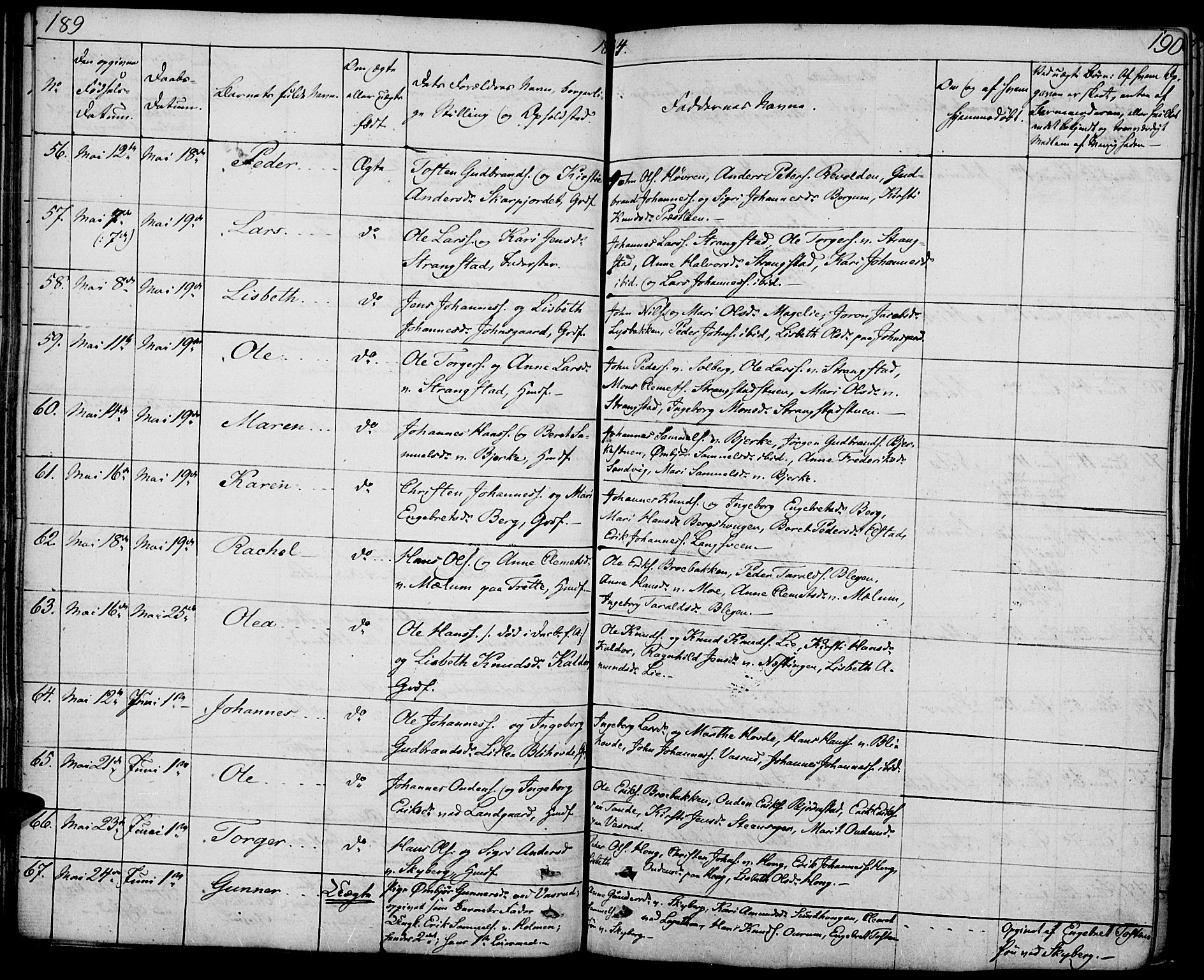 Øyer prestekontor, AV/SAH-PREST-084/H/Ha/Haa/L0004: Parish register (official) no. 4, 1824-1841, p. 189-190