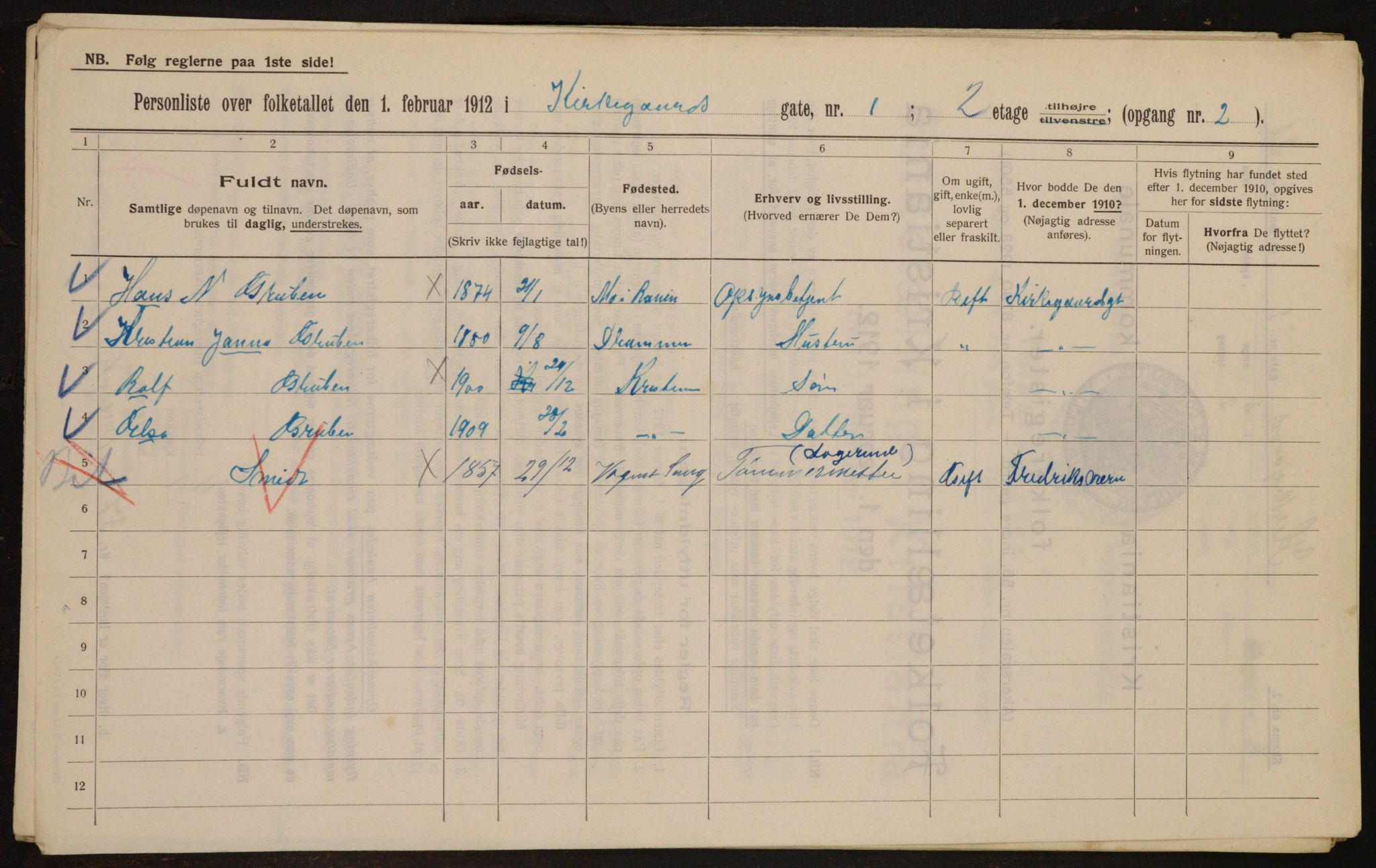 OBA, Municipal Census 1912 for Kristiania, 1912, p. 50284