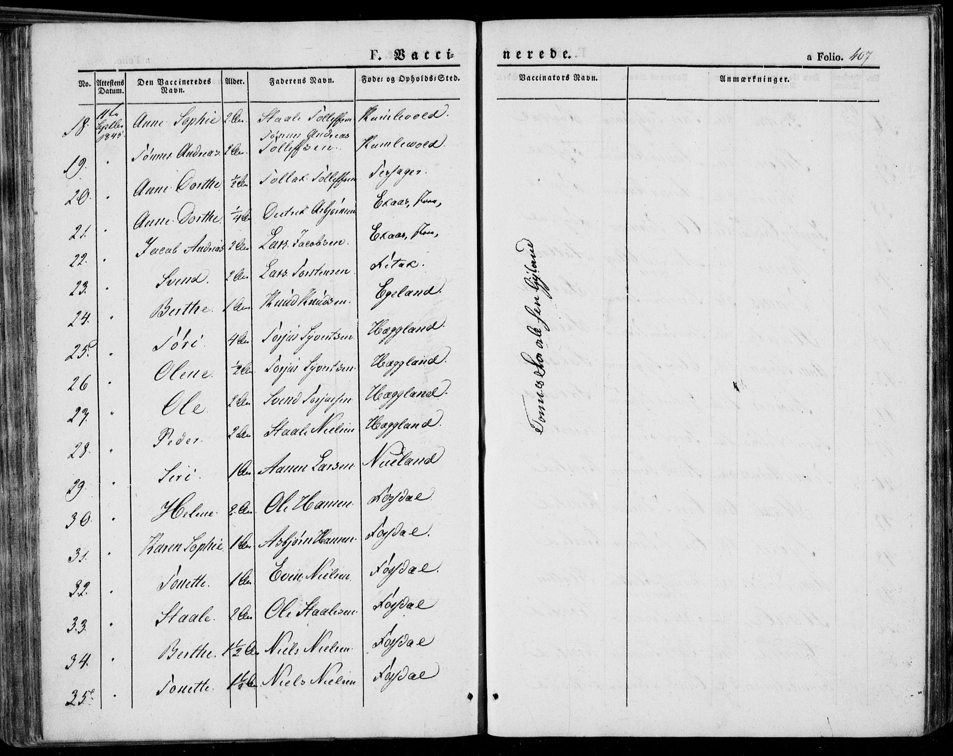 Bakke sokneprestkontor, AV/SAK-1111-0002/F/Fa/Faa/L0004: Parish register (official) no. A 4, 1834-1846, p. 407