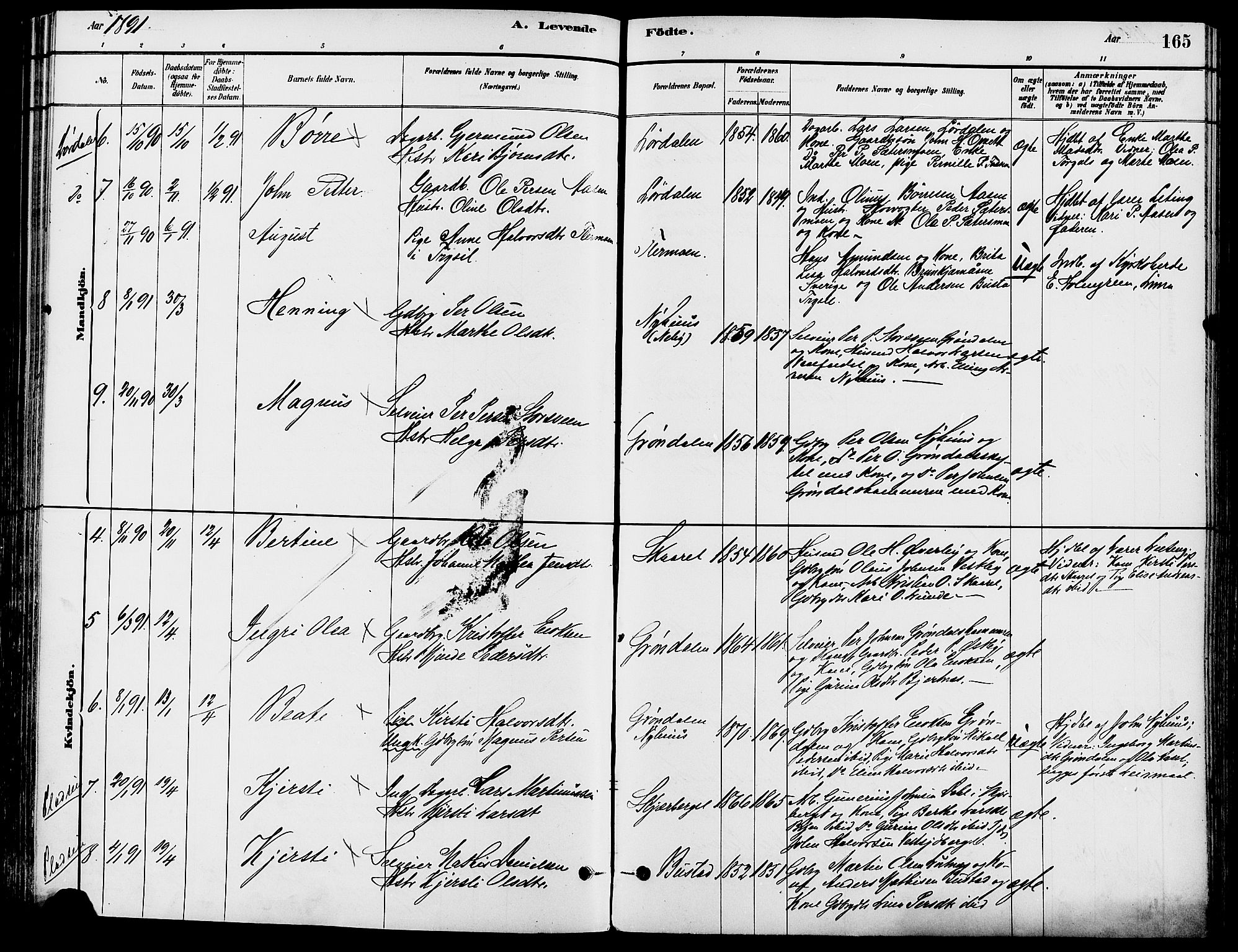 Trysil prestekontor, SAH/PREST-046/H/Ha/Haa/L0008: Parish register (official) no. 8, 1881-1897, p. 165