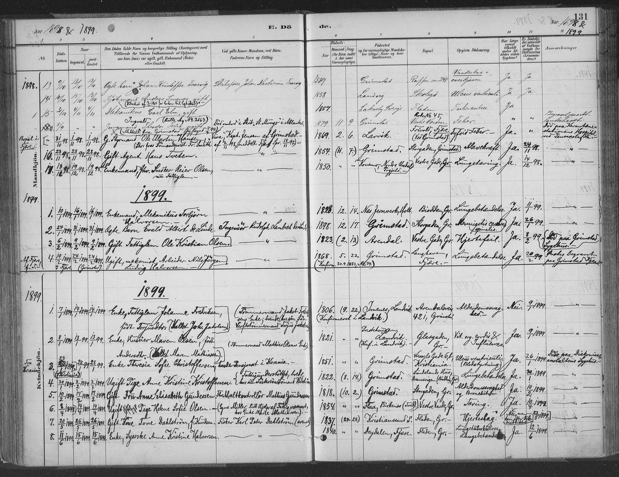 Grimstad sokneprestkontor, SAK/1111-0017/F/Fa/L0004: Parish register (official) no. A 3, 1882-1910, p. 131