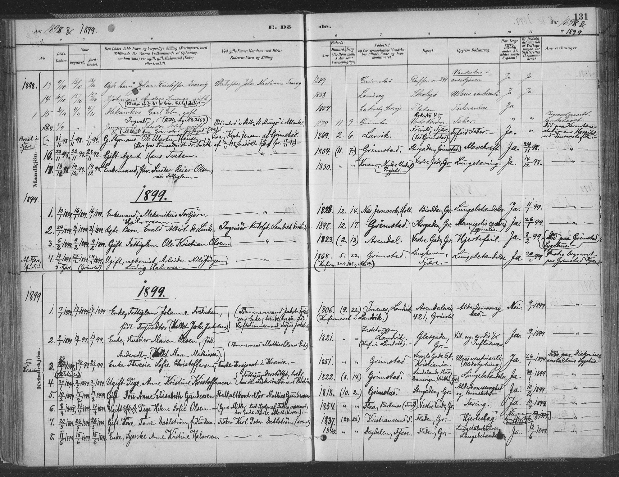 Grimstad sokneprestkontor, AV/SAK-1111-0017/F/Fa/L0004: Parish register (official) no. A 3, 1882-1910, p. 131