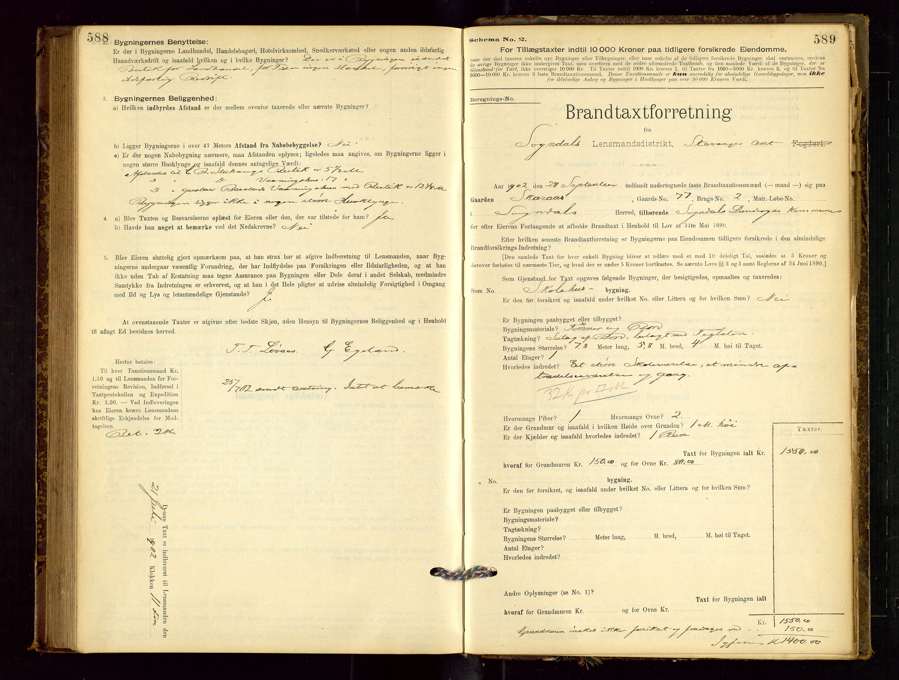 Sokndal lensmannskontor, AV/SAST-A-100417/Gob/L0001: "Brandtaxt-Protokol", 1895-1902, p. 588-589