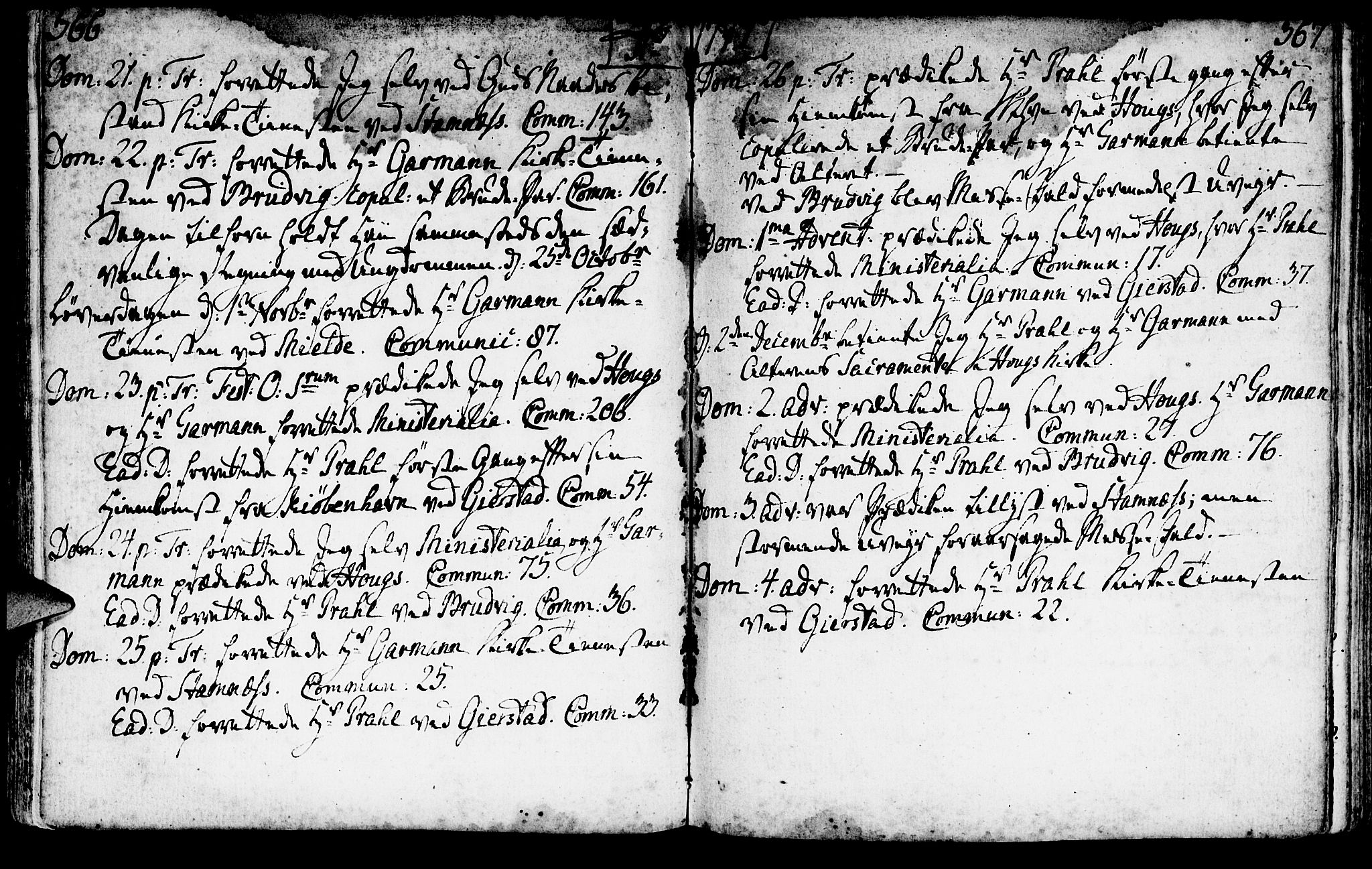 Haus sokneprestembete, AV/SAB-A-75601/H/Haa: Parish register (official) no. A 9, 1767-1781, p. 366-367