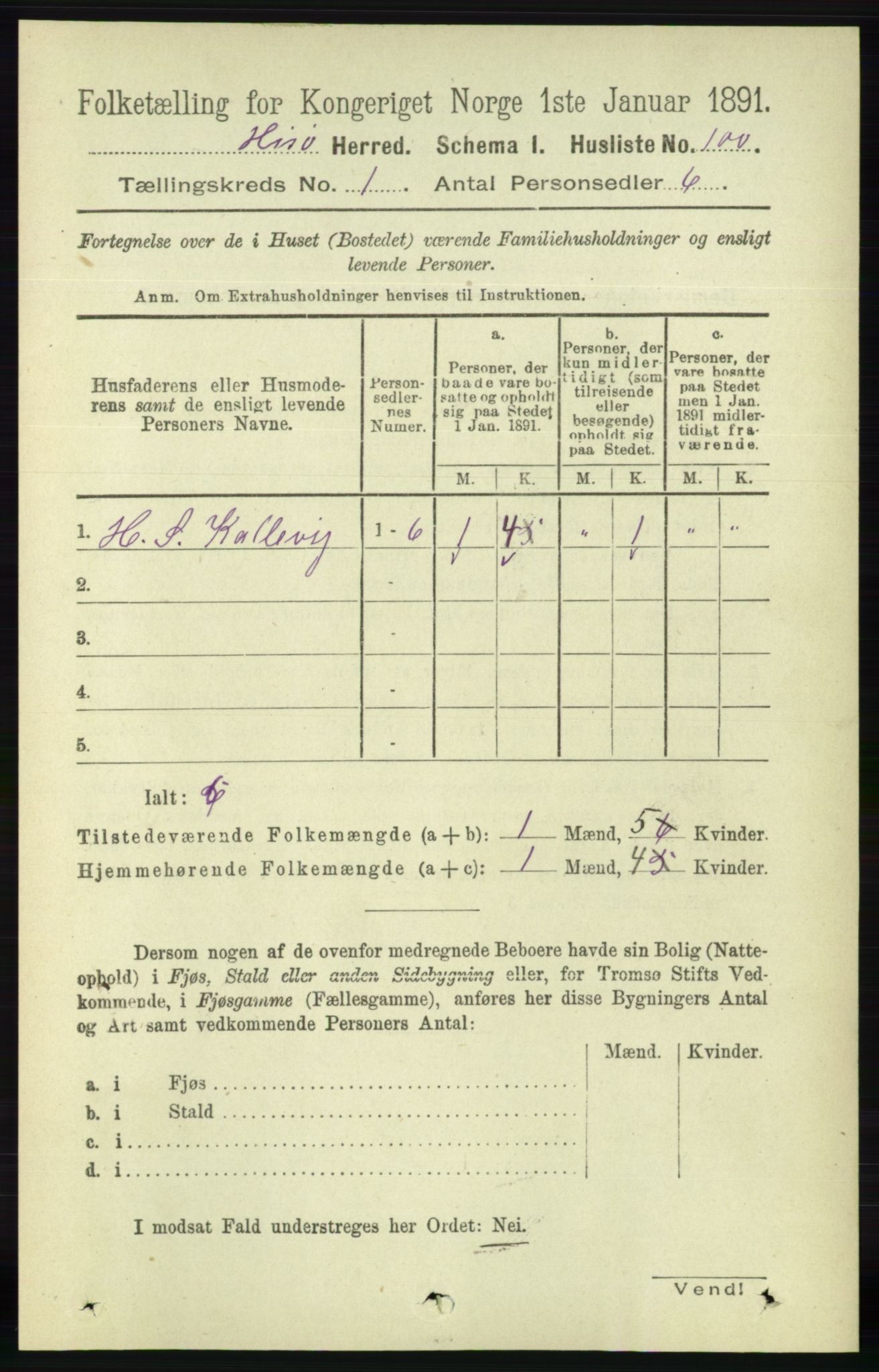 RA, 1891 census for 0922 Hisøy, 1891, p. 118