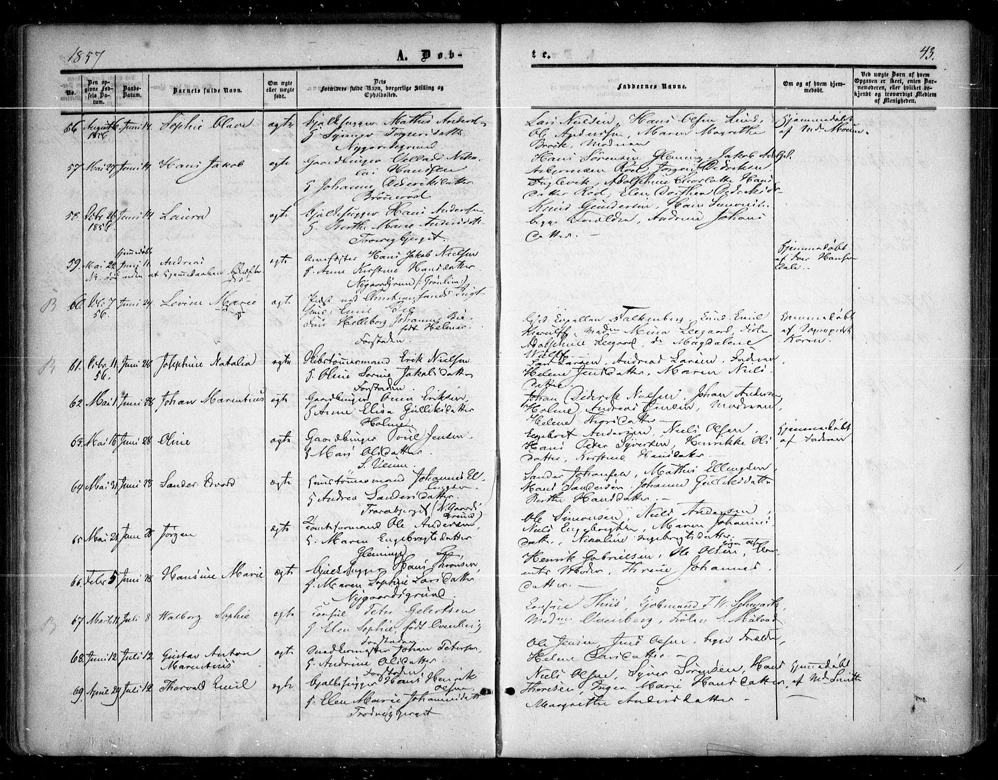 Glemmen prestekontor Kirkebøker, SAO/A-10908/F/Fa/L0007: Parish register (official) no. 7, 1853-1862, p. 43