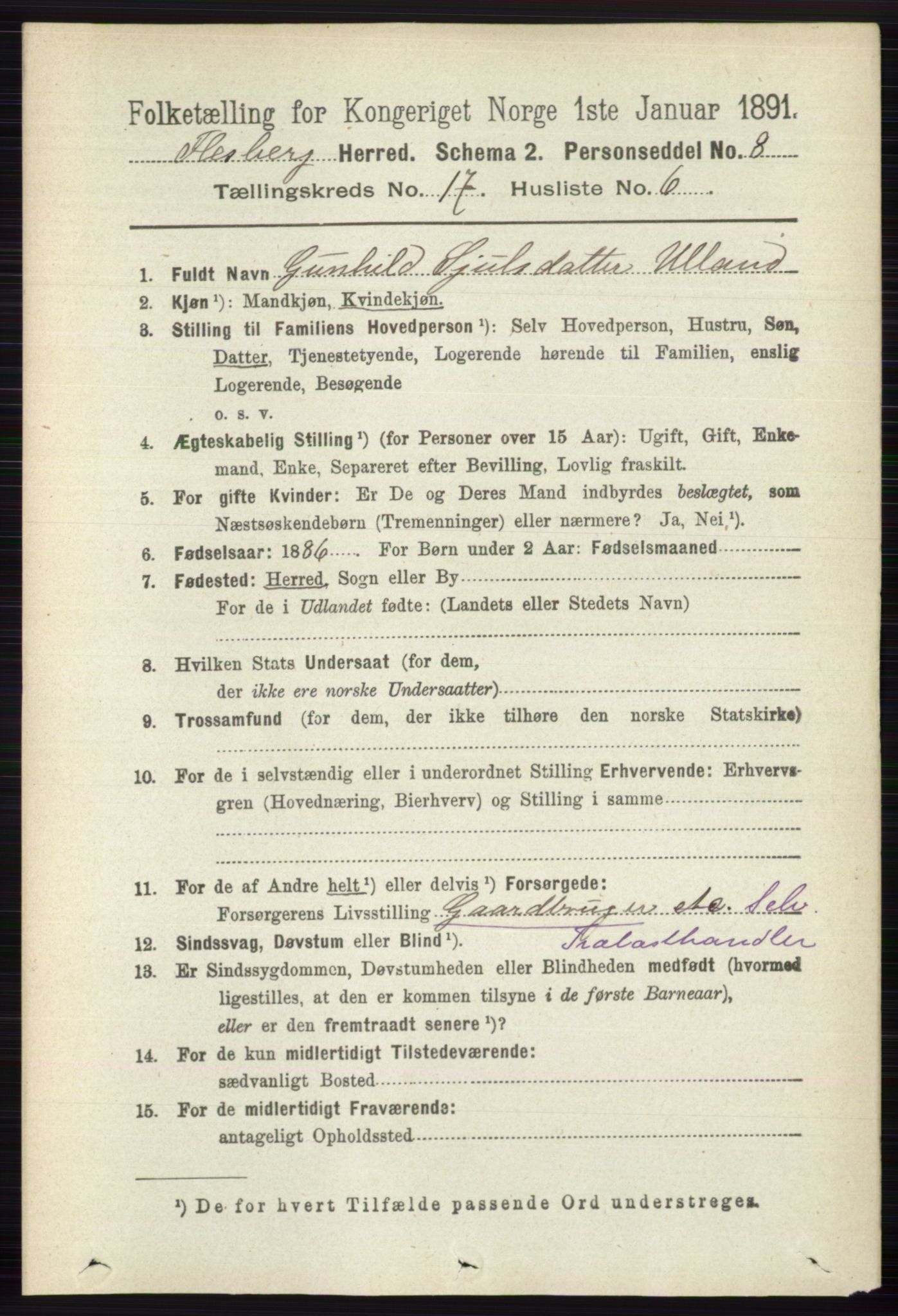 RA, 1891 census for 0631 Flesberg, 1891, p. 3020