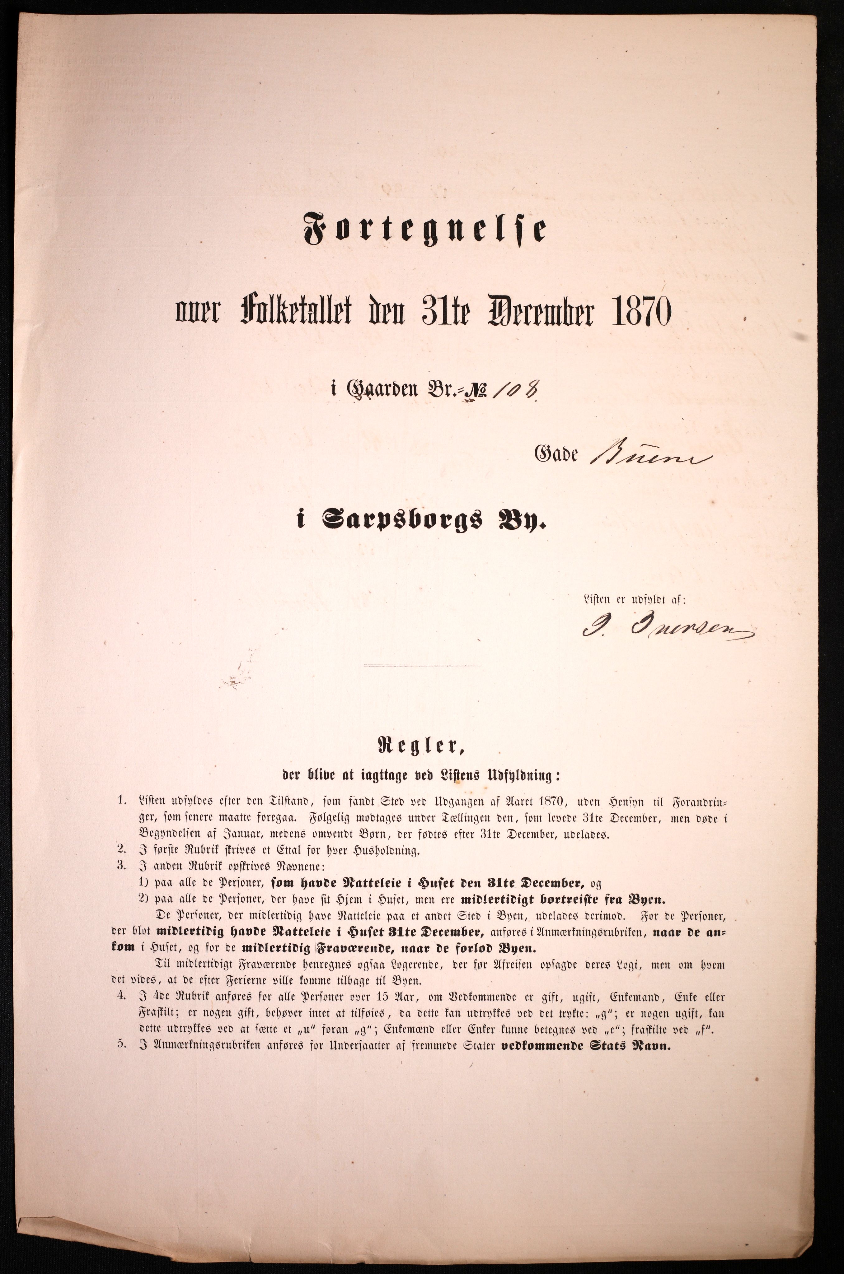 RA, 1870 census for 0102 Sarpsborg, 1870, p. 405