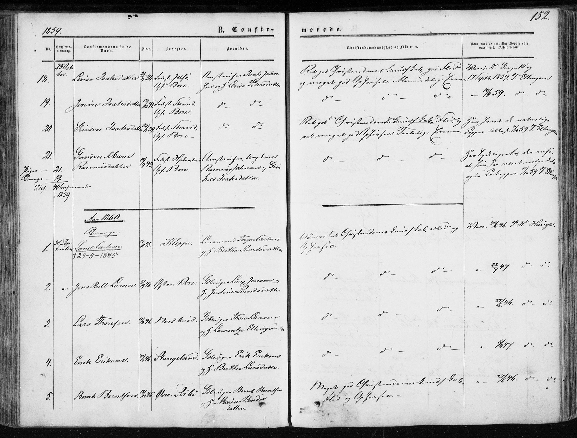 Klepp sokneprestkontor, SAST/A-101803/001/3/30BA/L0005: Parish register (official) no. A 5, 1853-1870, p. 152