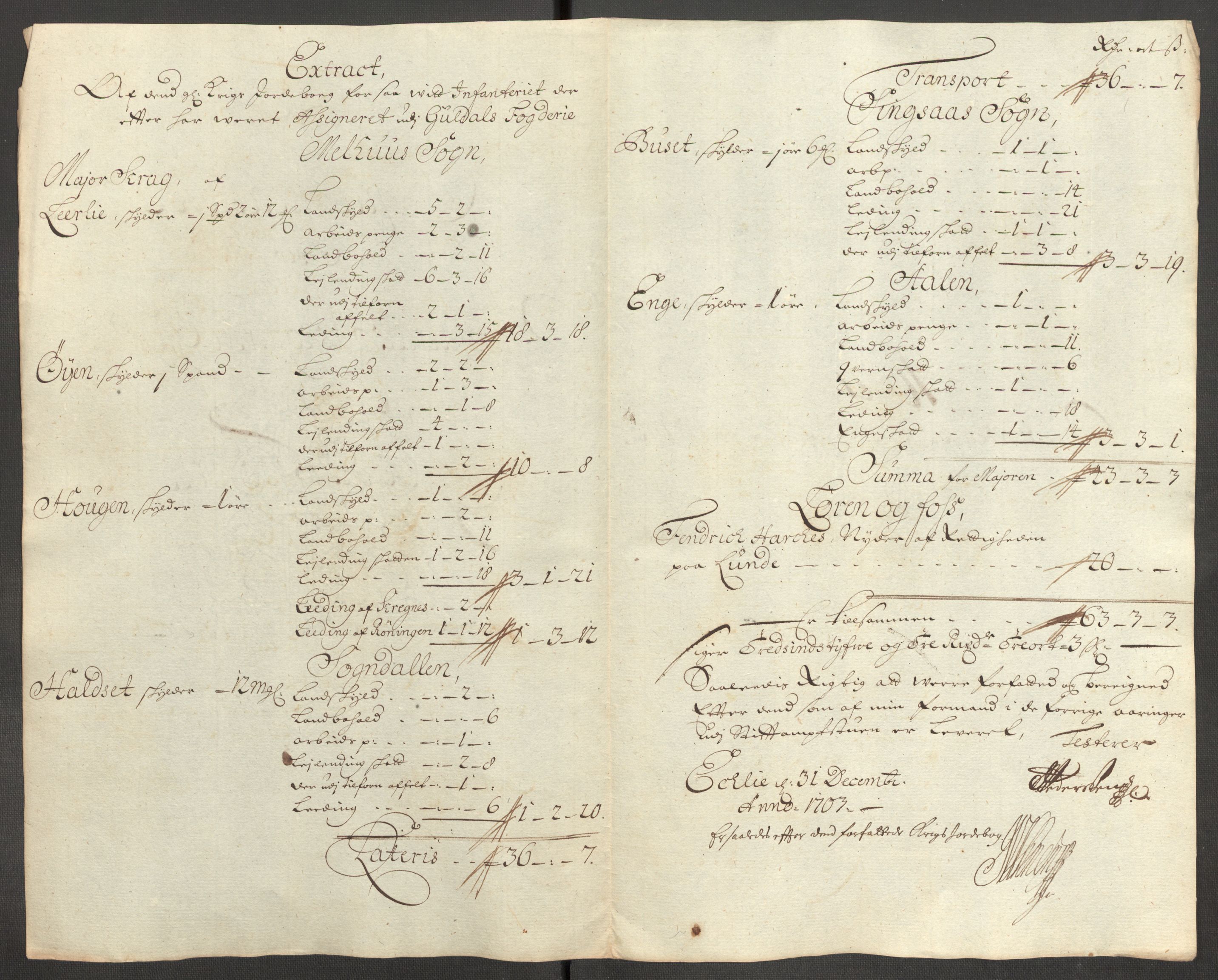 Rentekammeret inntil 1814, Reviderte regnskaper, Fogderegnskap, AV/RA-EA-4092/R60/L3953: Fogderegnskap Orkdal og Gauldal, 1703, p. 390