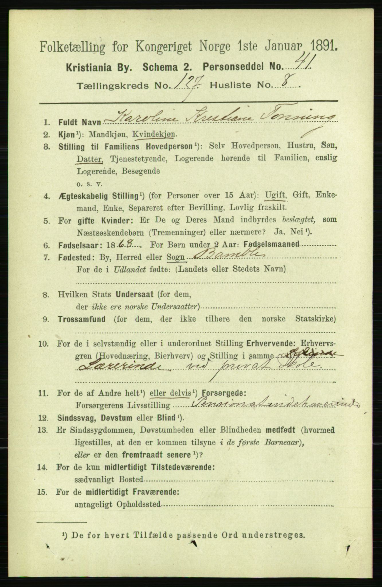 RA, 1891 census for 0301 Kristiania, 1891, p. 68141