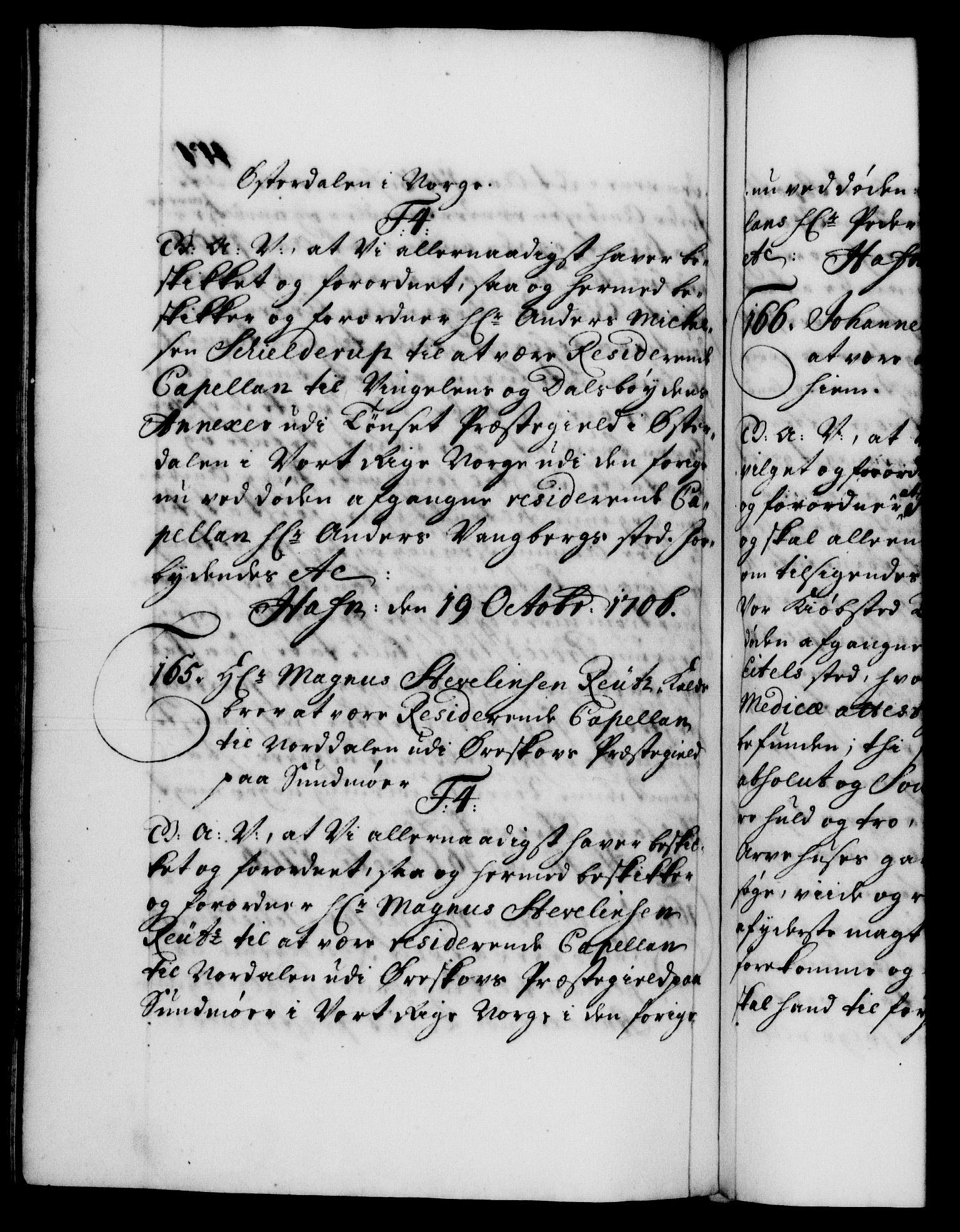 Danske Kanselli 1572-1799, AV/RA-EA-3023/F/Fc/Fca/Fcaa/L0019: Norske registre, 1704-1707, p. 400b