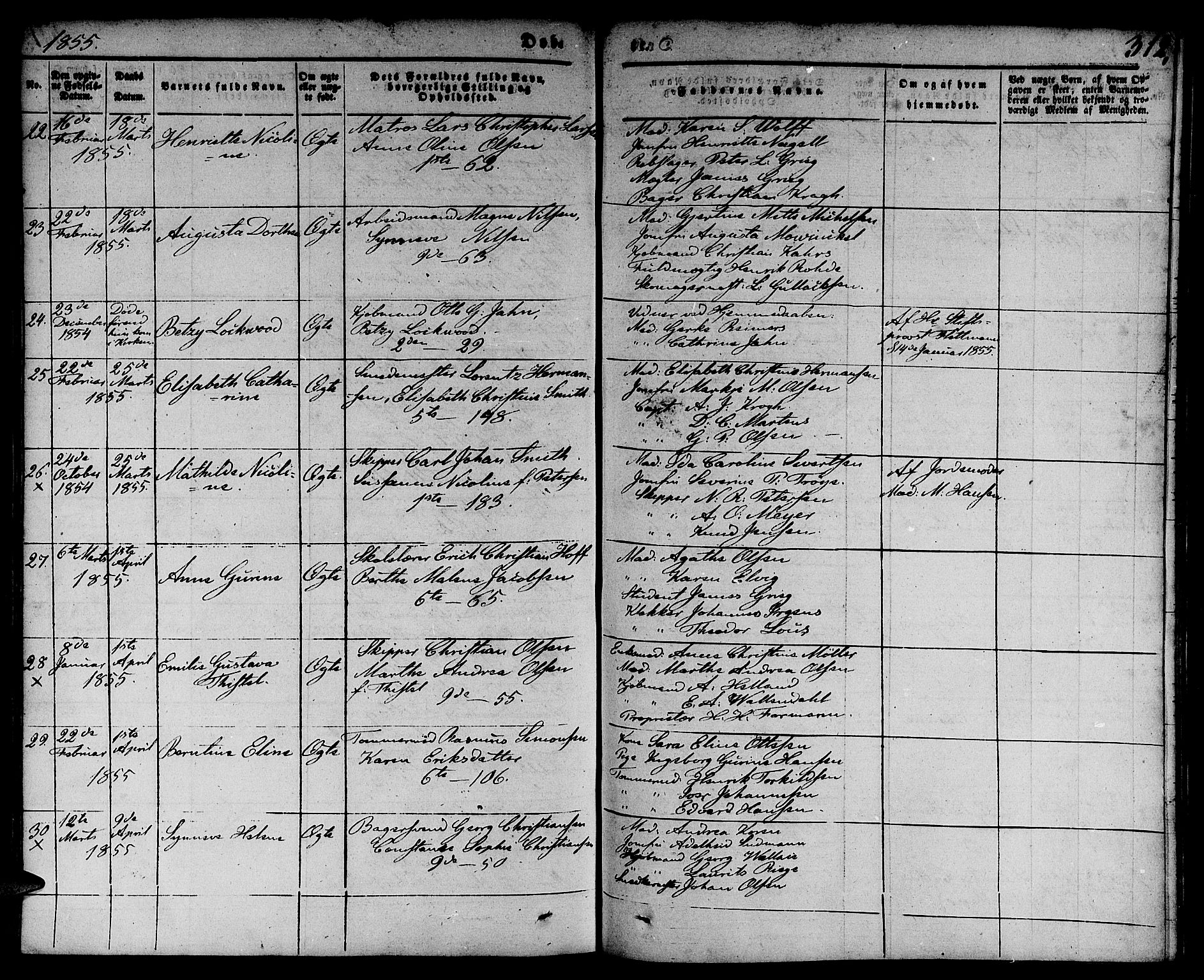 Nykirken Sokneprestembete, AV/SAB-A-77101/H/Hab: Parish register (copy) no. B 1, 1842-1858, p. 312