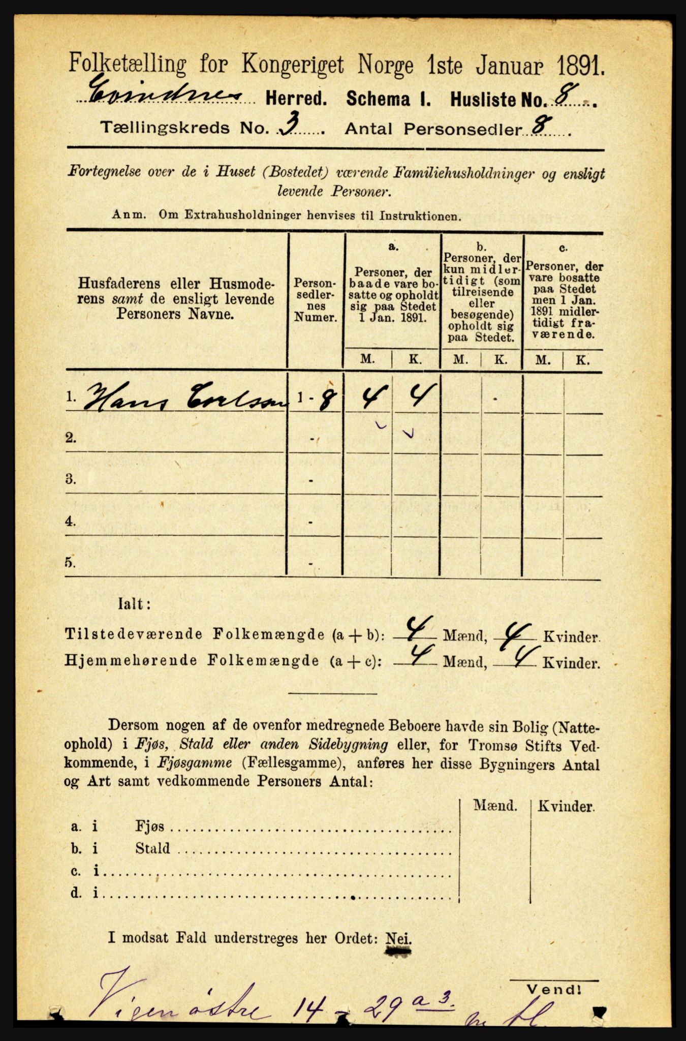 RA, 1891 census for 1853 Evenes, 1891, p. 684