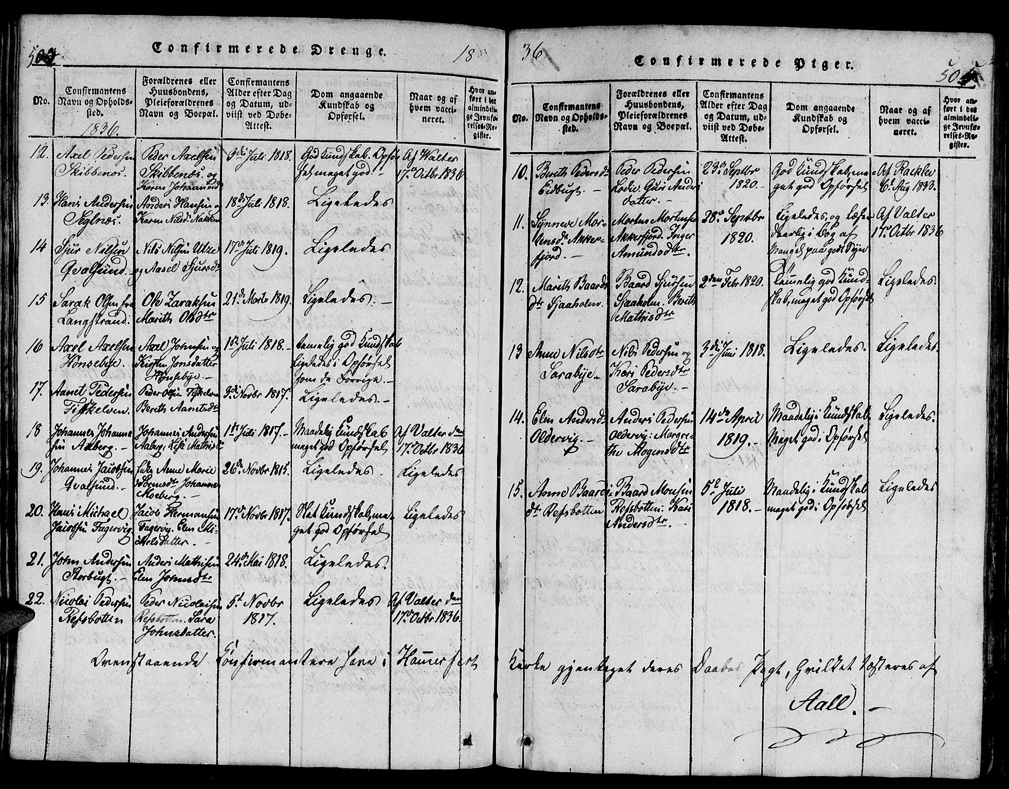 Hammerfest sokneprestkontor, AV/SATØ-S-1347/H/Hb/L0001.klokk: Parish register (copy) no. 1, 1822-1850, p. 504-505