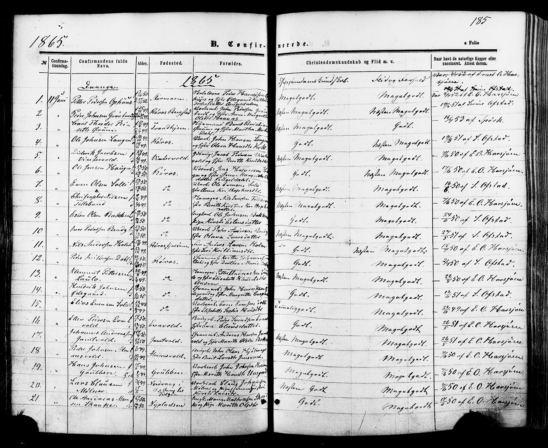 Ministerialprotokoller, klokkerbøker og fødselsregistre - Sør-Trøndelag, SAT/A-1456/681/L0932: Parish register (official) no. 681A10, 1860-1878, p. 185