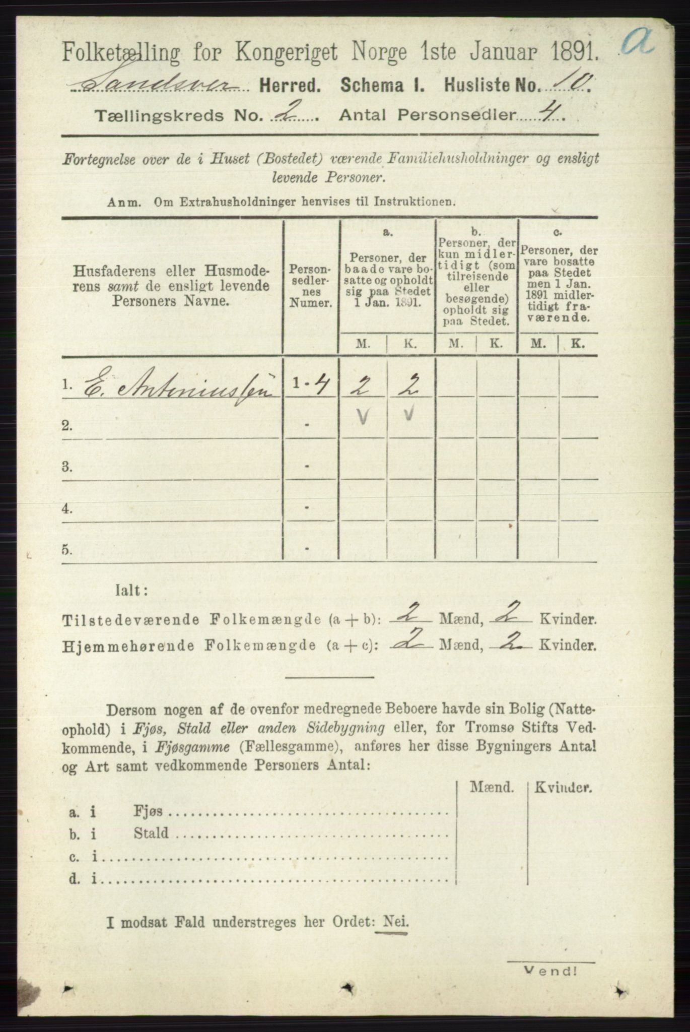 RA, 1891 census for 0629 Sandsvær, 1891, p. 601