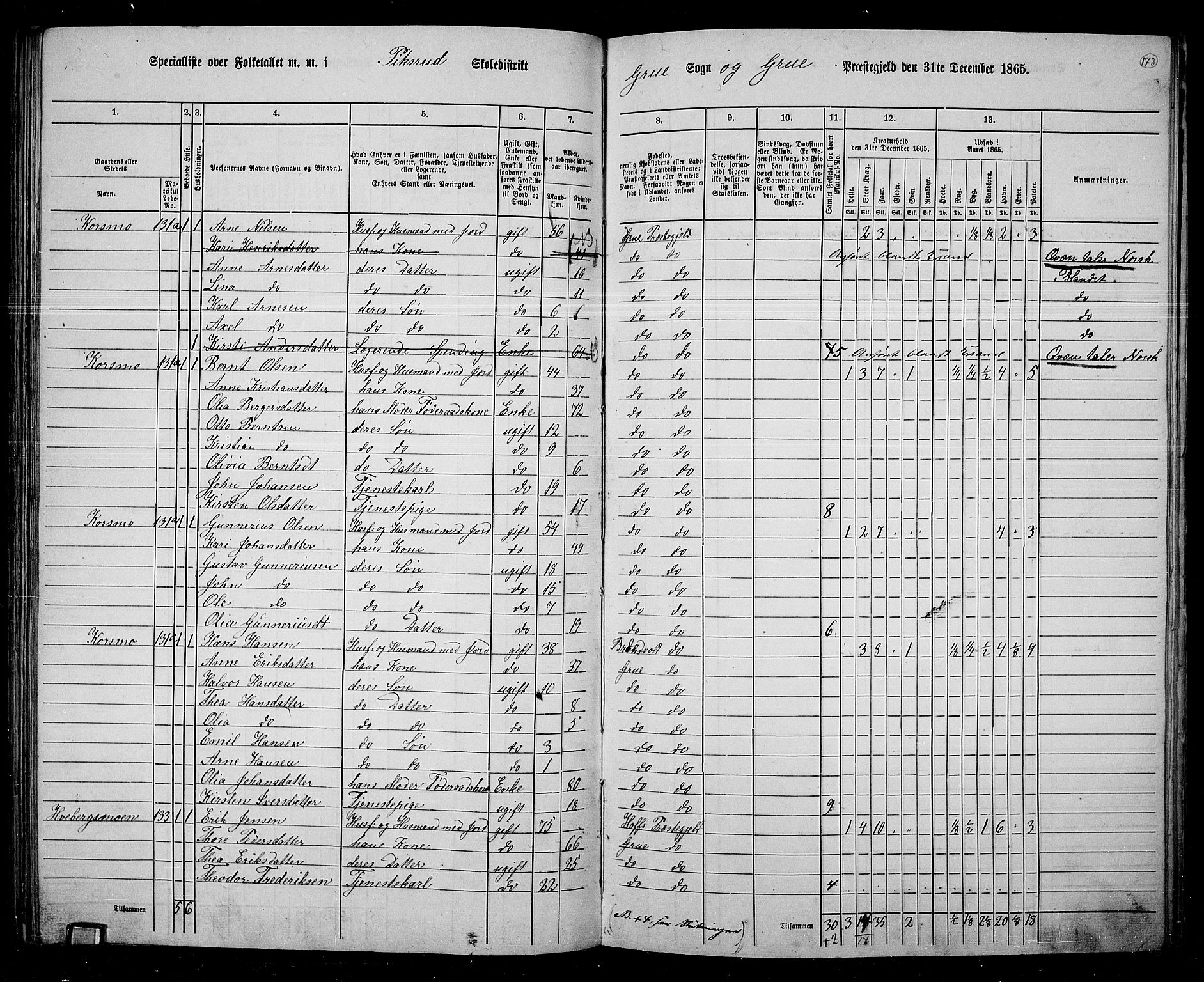 RA, 1865 census for Grue, 1865, p. 152