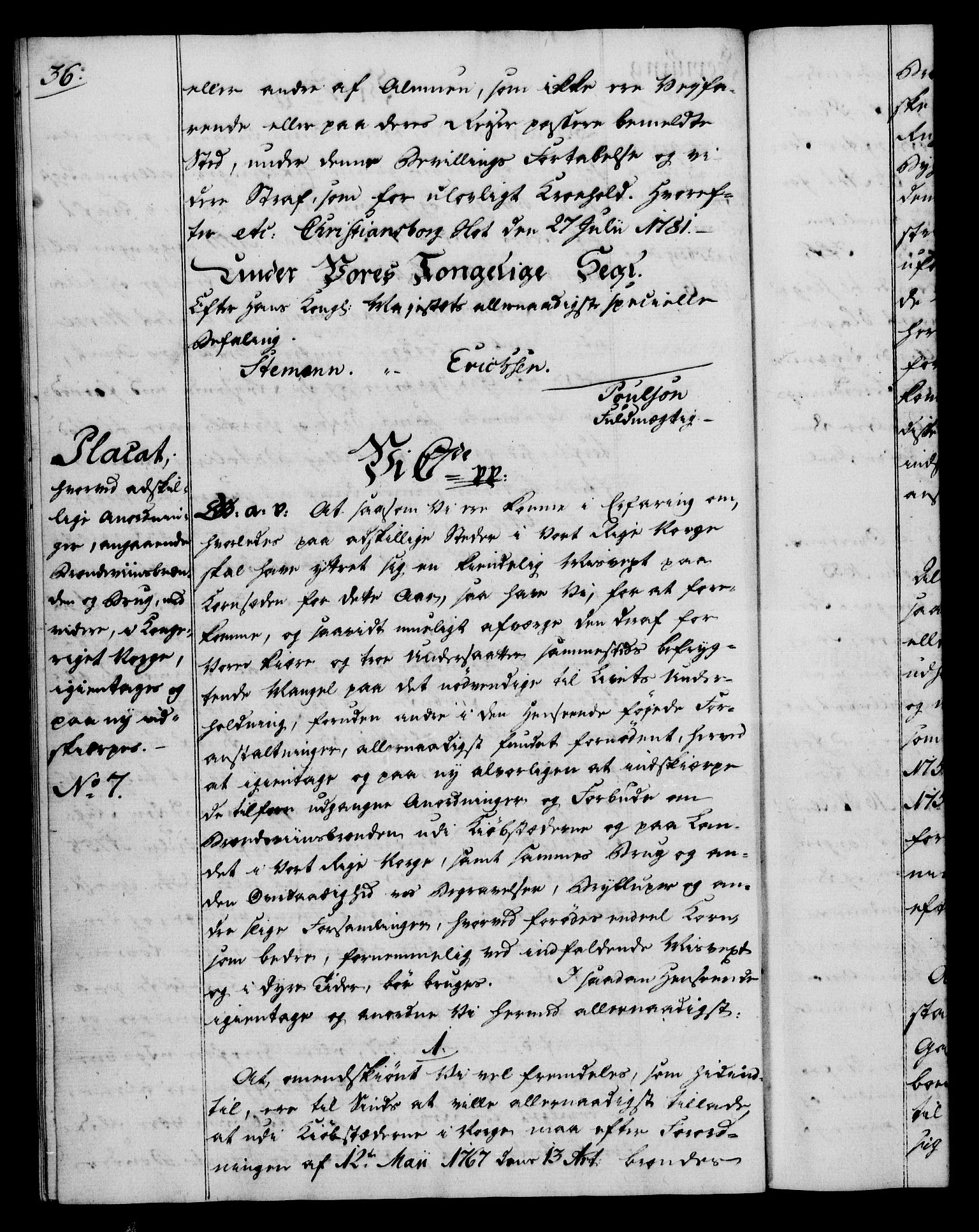 Rentekammeret, Kammerkanselliet, RA/EA-3111/G/Gg/Gga/L0012: Norsk ekspedisjonsprotokoll med register (merket RK 53.12), 1781-1783, p. 36