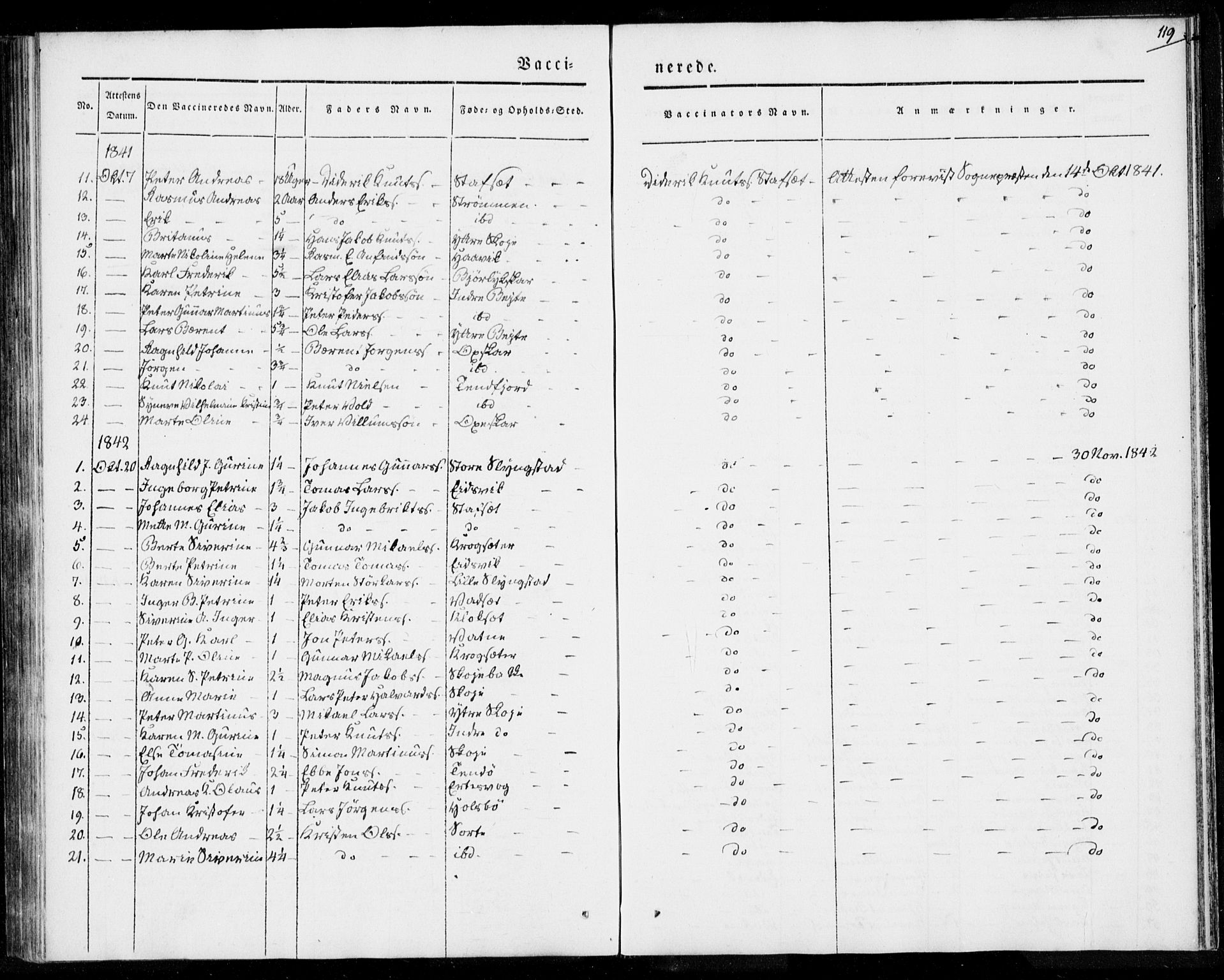 Ministerialprotokoller, klokkerbøker og fødselsregistre - Møre og Romsdal, AV/SAT-A-1454/524/L0352: Parish register (official) no. 524A04, 1838-1847, p. 119