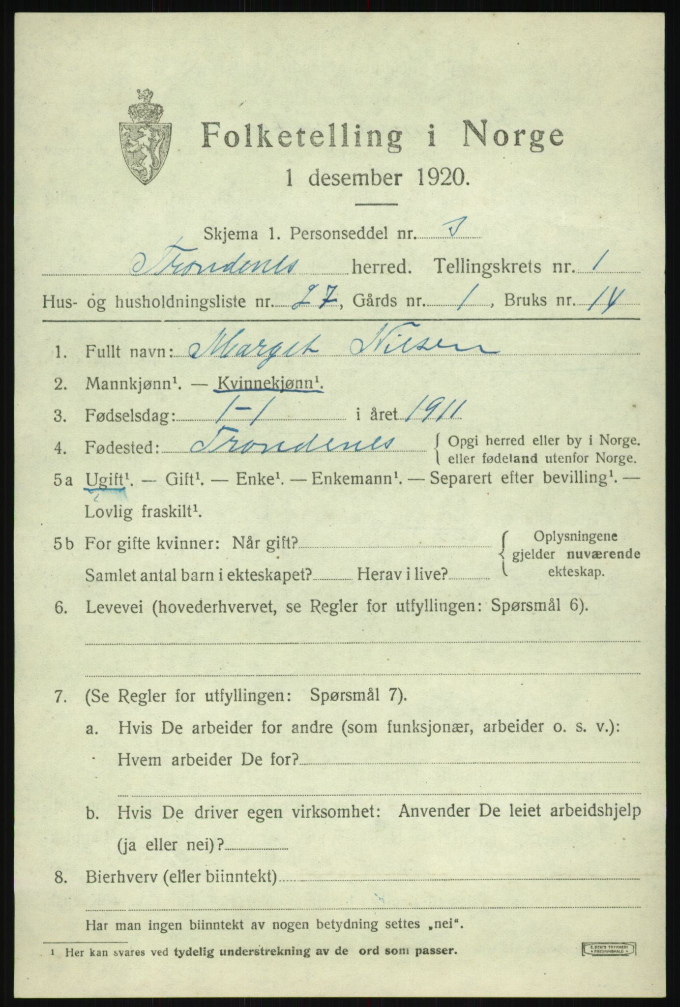 SATØ, 1920 census for Trondenes, 1920, p. 3487