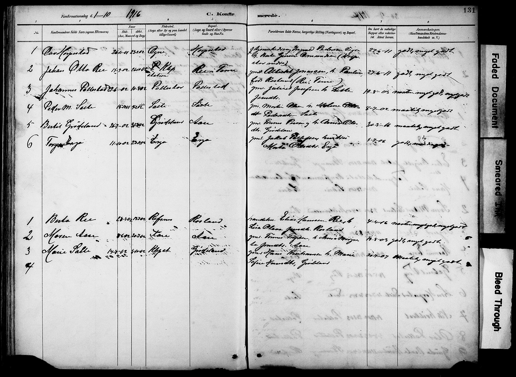 Klepp sokneprestkontor, AV/SAST-A-101803/001/3/30BB/L0005: Parish register (copy) no. B 5, 1889-1918, p. 131