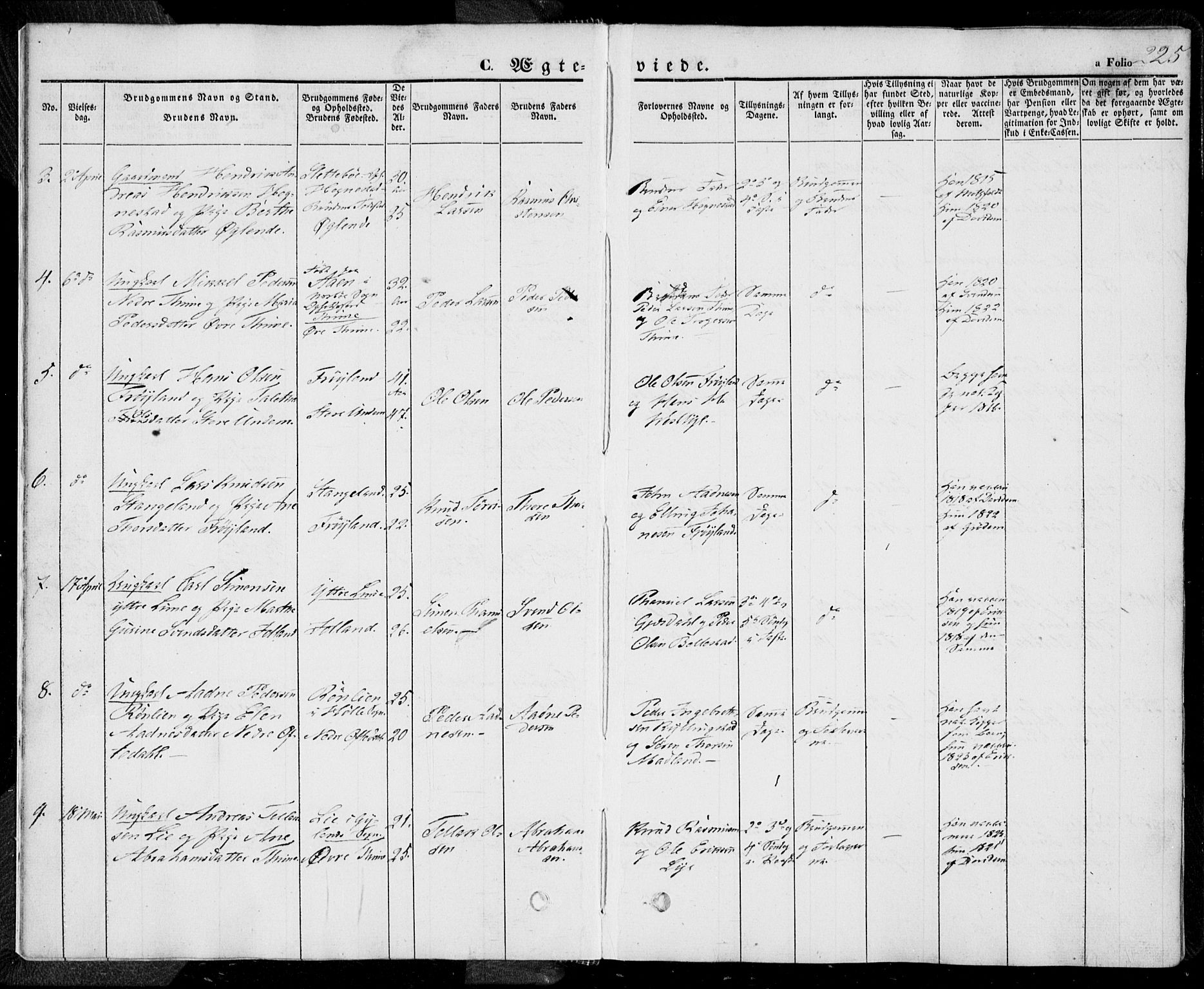 Lye sokneprestkontor, AV/SAST-A-101794/001/30BA/L0006: Parish register (official) no. A 5.2, 1842-1855, p. 225