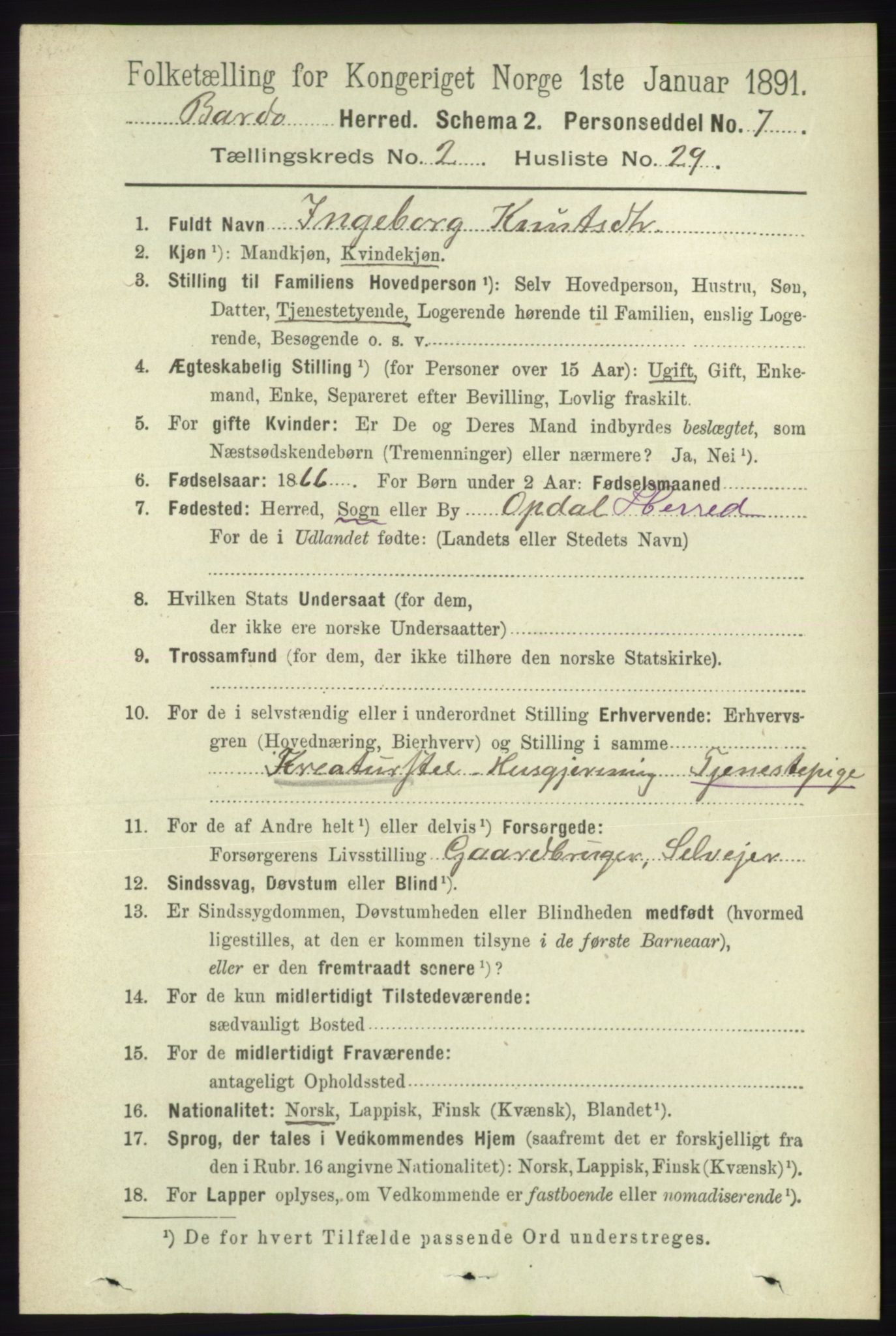 RA, 1891 census for 1922 Bardu, 1891, p. 699