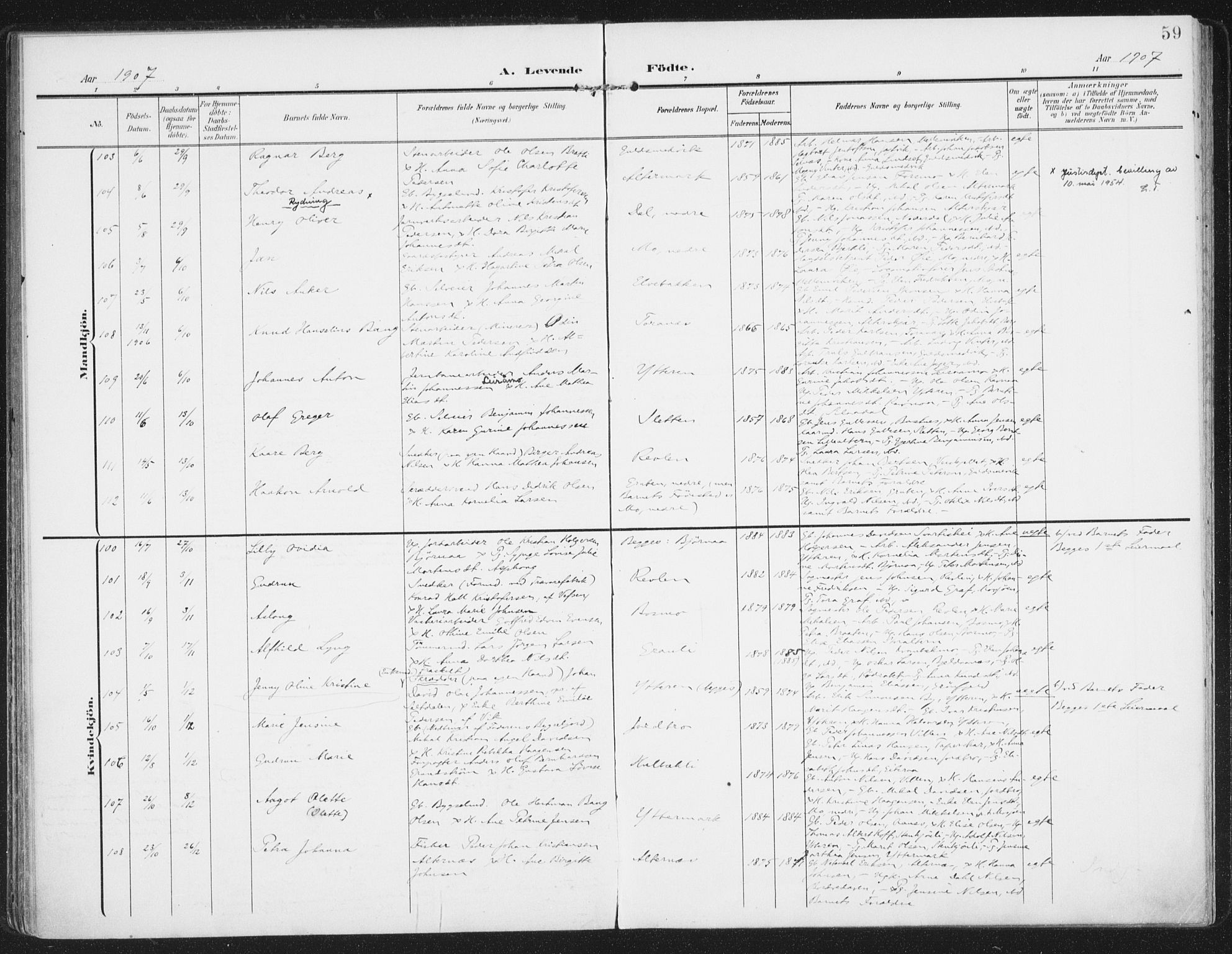 Ministerialprotokoller, klokkerbøker og fødselsregistre - Nordland, AV/SAT-A-1459/827/L0402: Parish register (official) no. 827A14, 1903-1912, p. 59