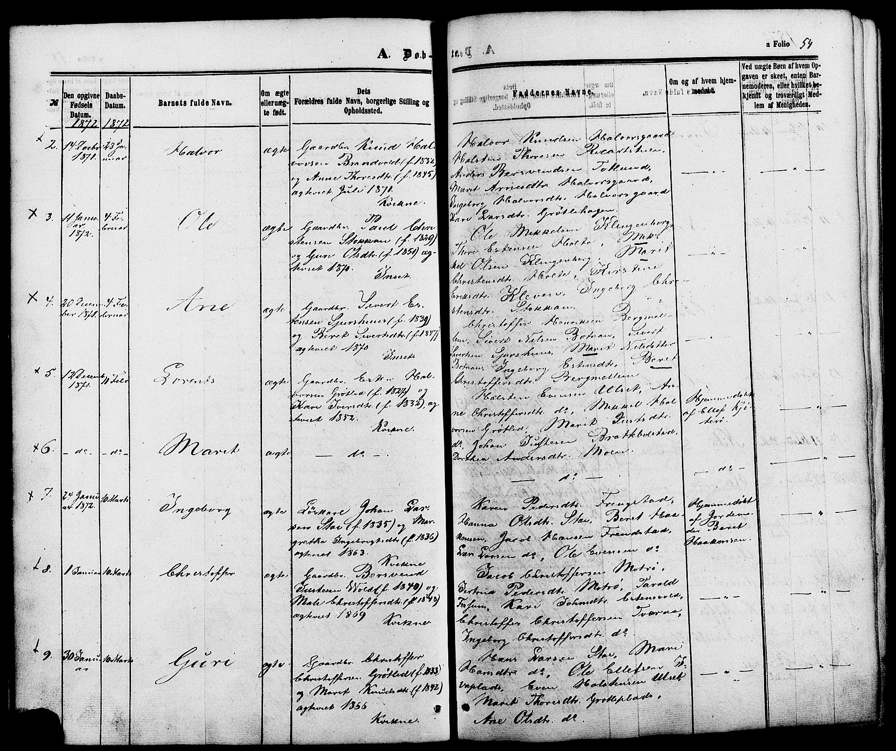 Kvikne prestekontor, AV/SAH-PREST-064/H/Ha/Haa/L0006: Parish register (official) no. 6, 1863-1886, p. 54