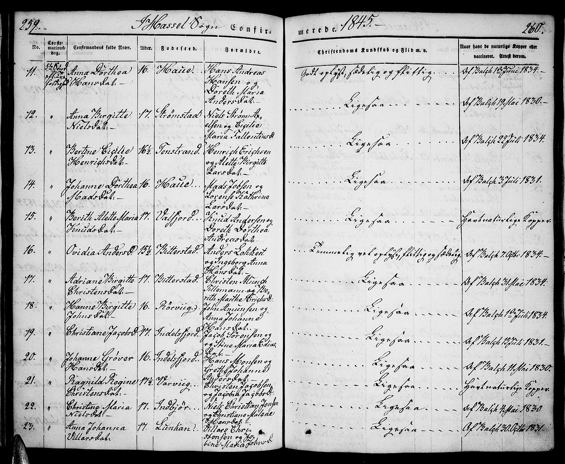 Ministerialprotokoller, klokkerbøker og fødselsregistre - Nordland, AV/SAT-A-1459/888/L1239: Parish register (official) no. 888A06 /1, 1837-1849, p. 259-260