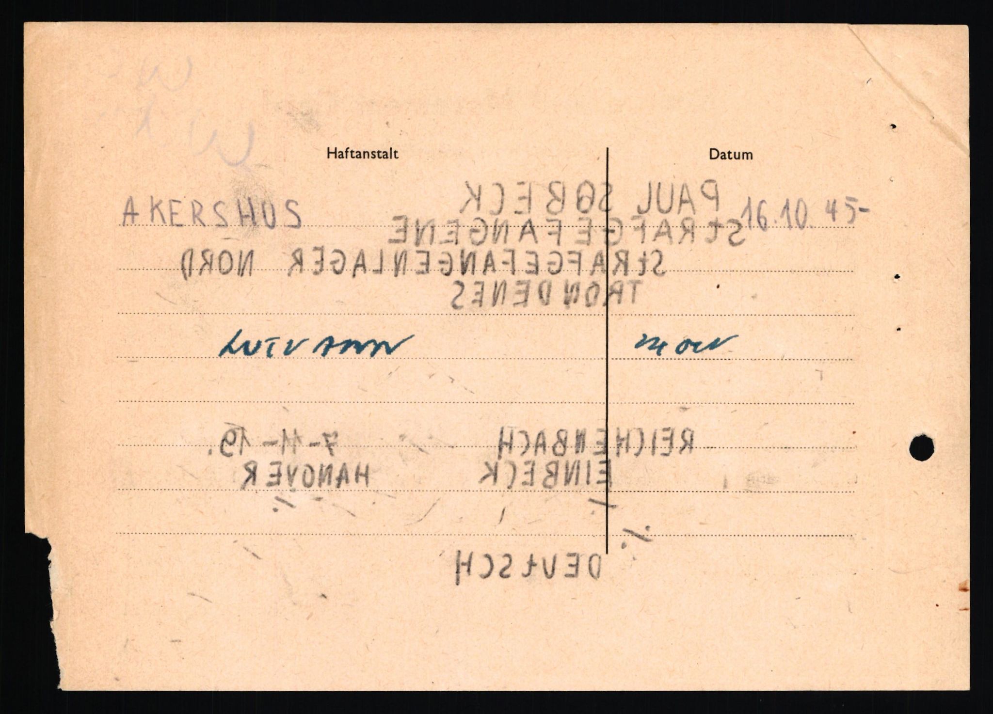 Forsvaret, Forsvarets overkommando II, AV/RA-RAFA-3915/D/Db/L0032: CI Questionaires. Tyske okkupasjonsstyrker i Norge. Tyskere., 1945-1946, p. 156