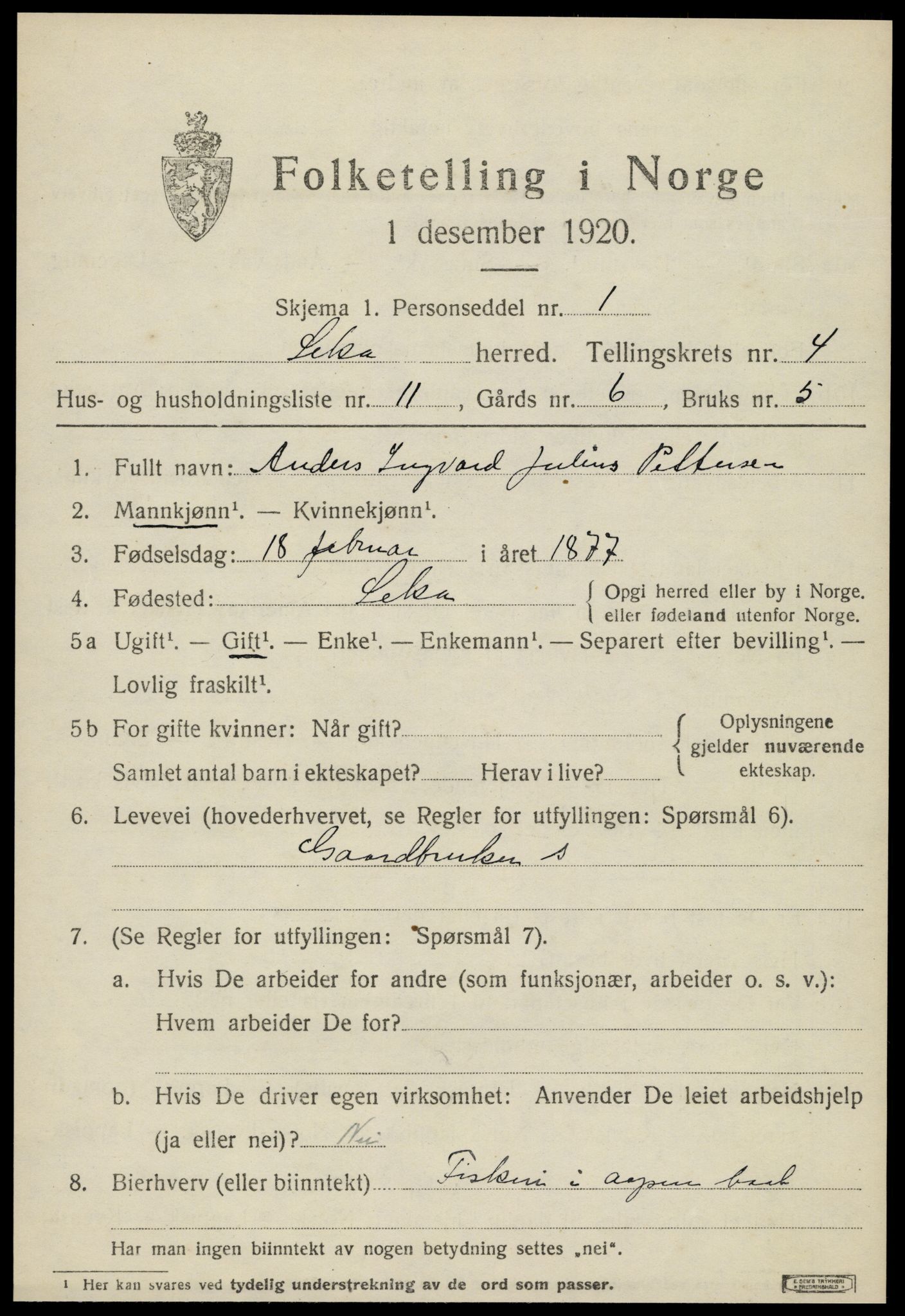 SAT, 1920 census for Leka, 1920, p. 1725