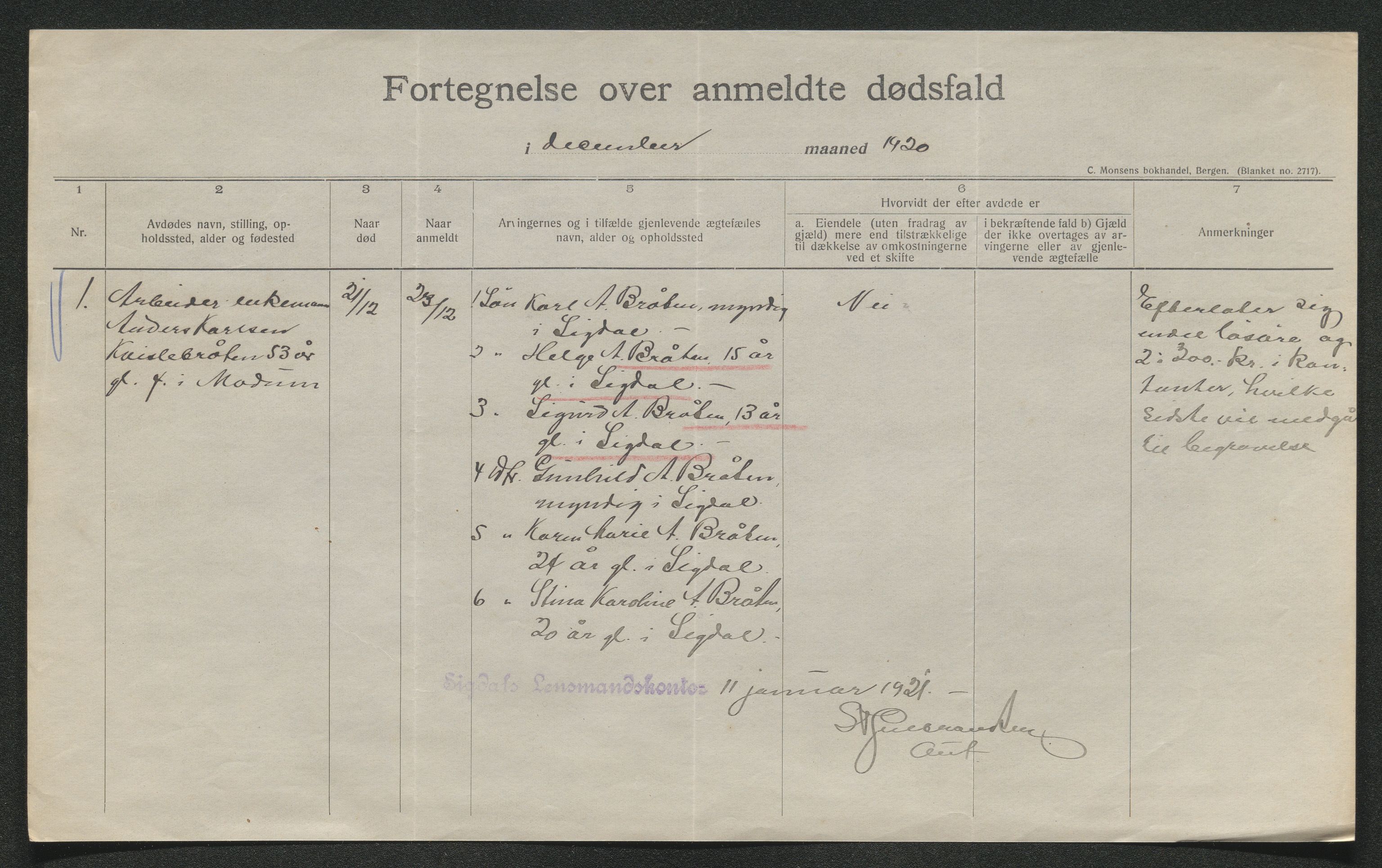 Eiker, Modum og Sigdal sorenskriveri, SAKO/A-123/H/Ha/Hab/L0040: Dødsfallsmeldinger, 1920-1921, p. 543