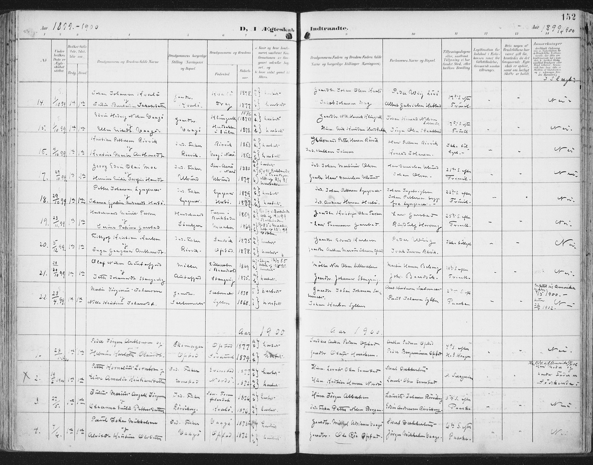 Ministerialprotokoller, klokkerbøker og fødselsregistre - Nord-Trøndelag, SAT/A-1458/786/L0688: Parish register (official) no. 786A04, 1899-1912, p. 152