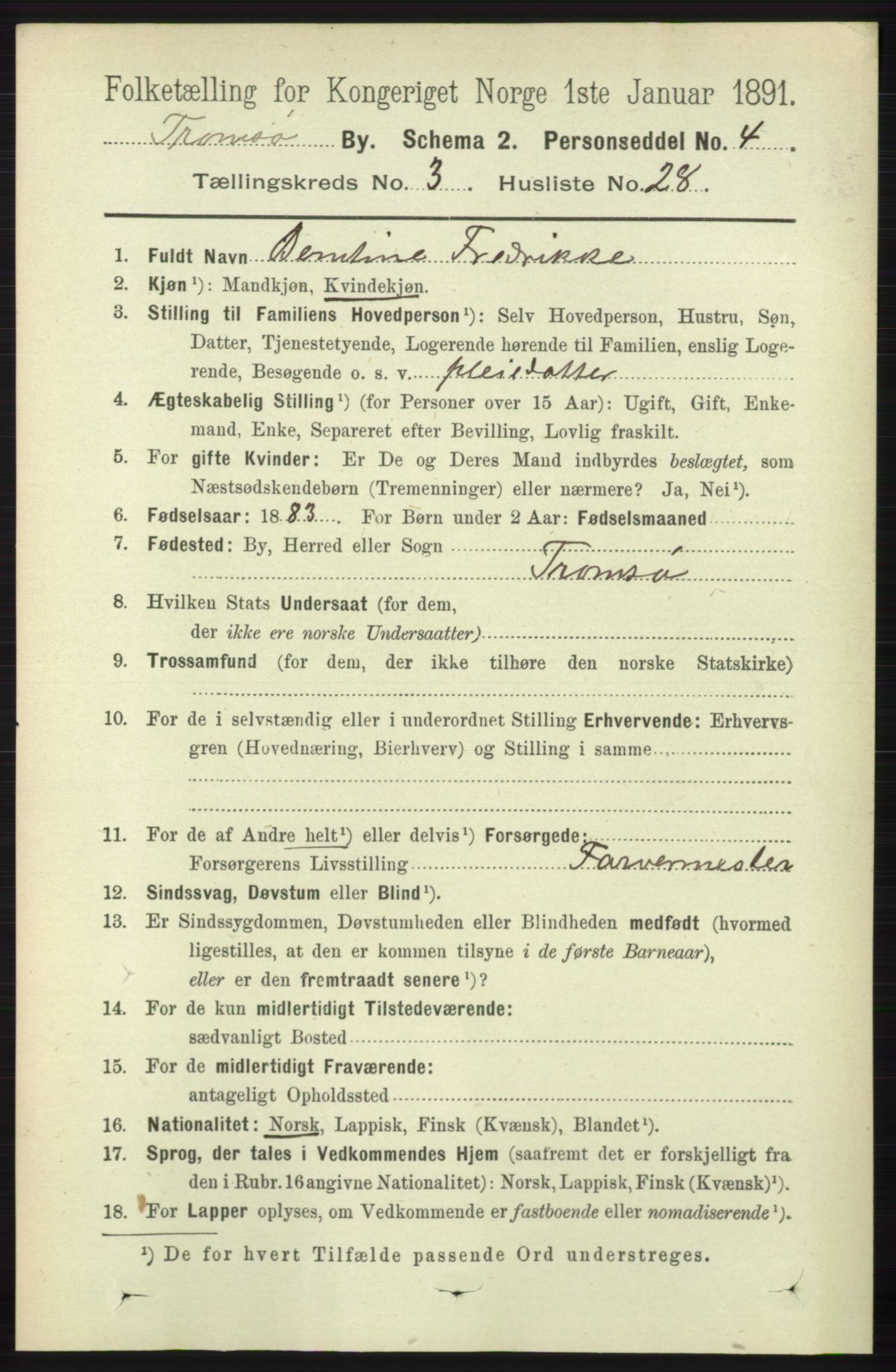 RA, 1891 census for 1902 Tromsø, 1891, p. 3446