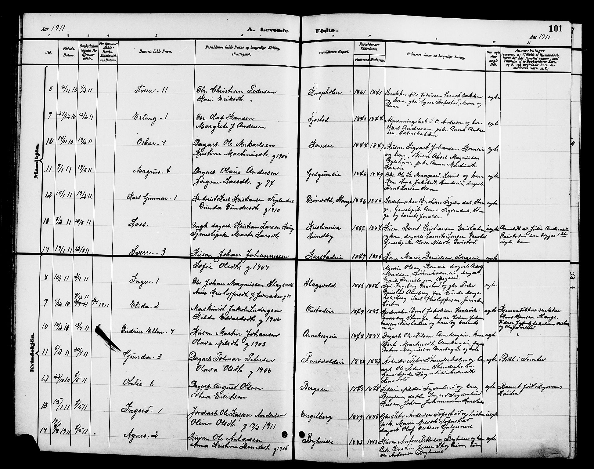 Romedal prestekontor, SAH/PREST-004/L/L0012: Parish register (copy) no. 12, 1896-1914, p. 101