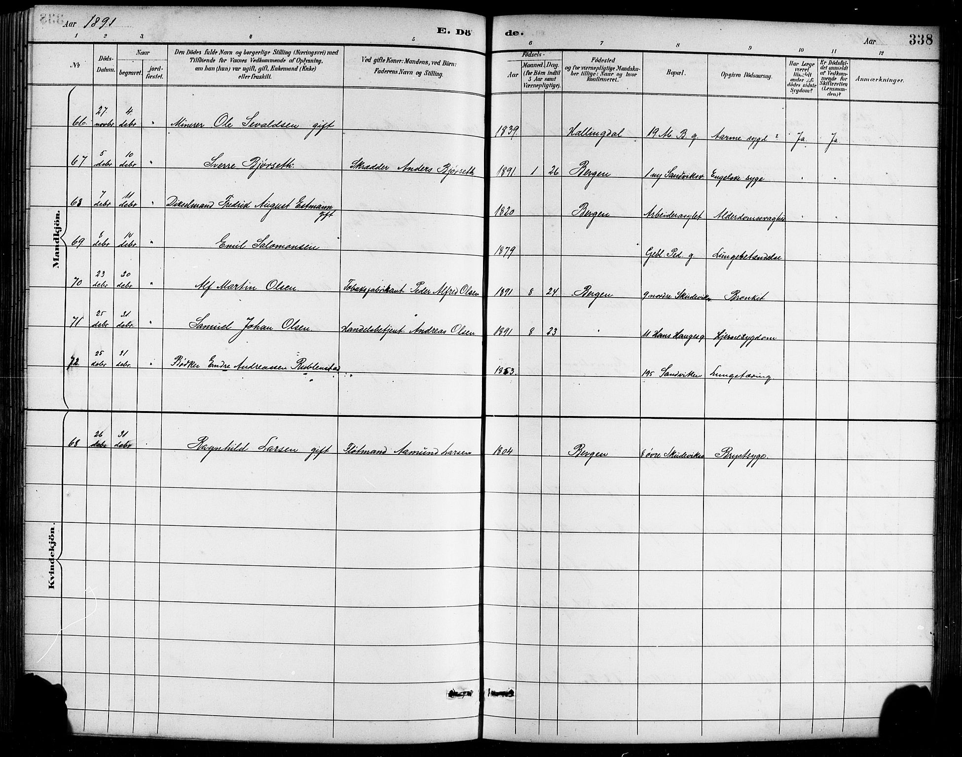 Sandviken Sokneprestembete, AV/SAB-A-77601/H/Hb/L0002: Parish register (copy) no. A 3, 1888-1902, p. 338