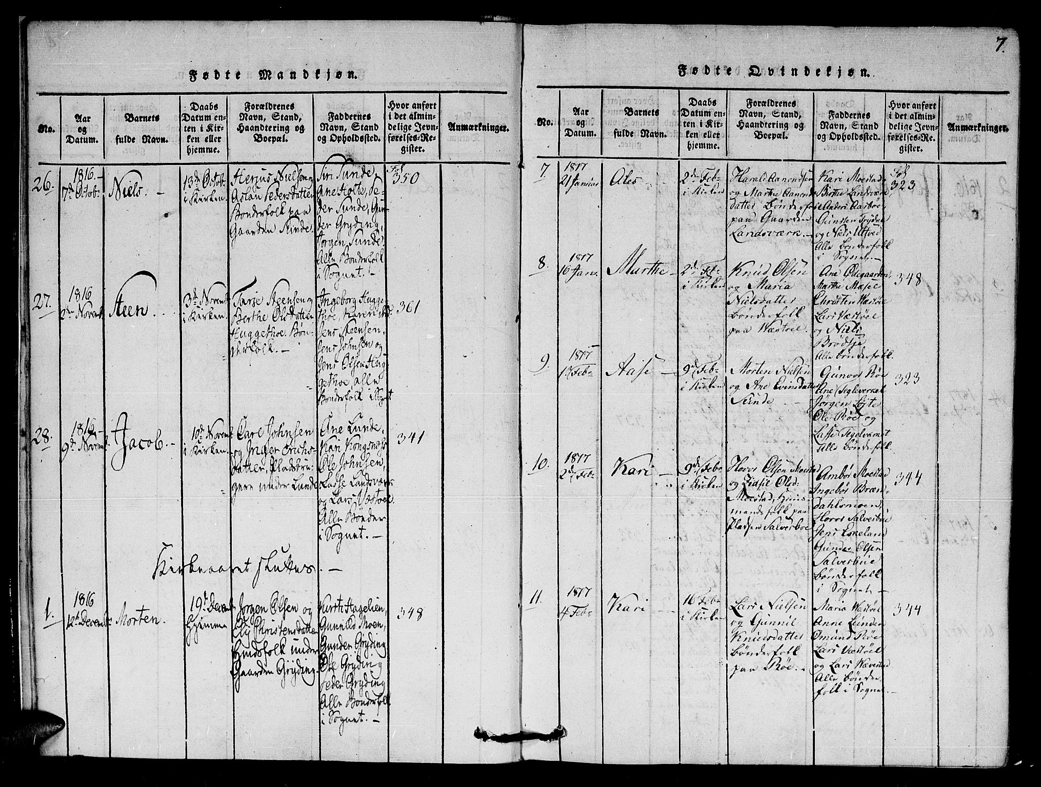 Gjerstad sokneprestkontor, AV/SAK-1111-0014/F/Fa/Faa/L0004: Parish register (official) no. A 4, 1816-1829, p. 7