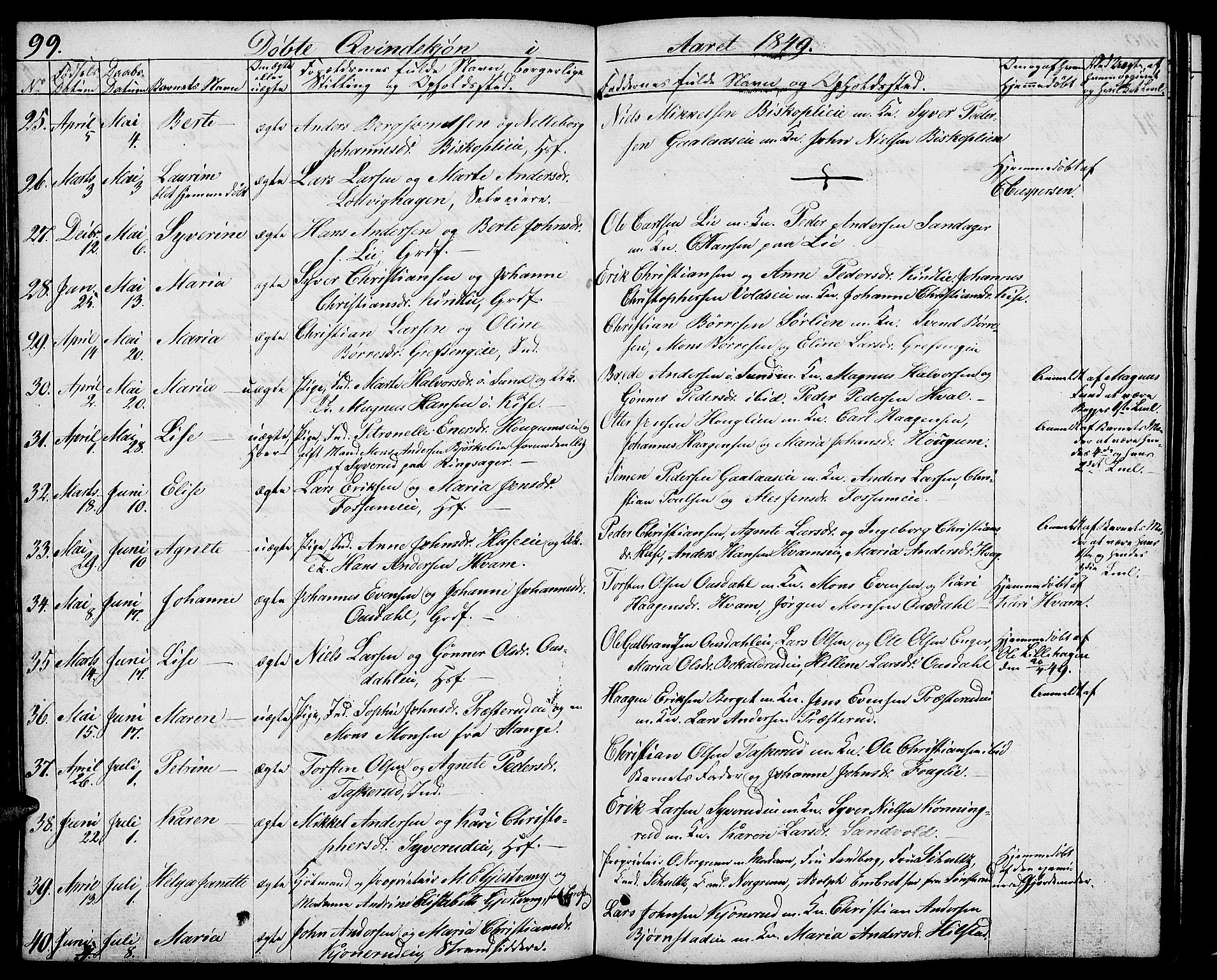 Nes prestekontor, Hedmark, AV/SAH-PREST-020/L/La/L0004: Parish register (copy) no. 4, 1832-1861, p. 99