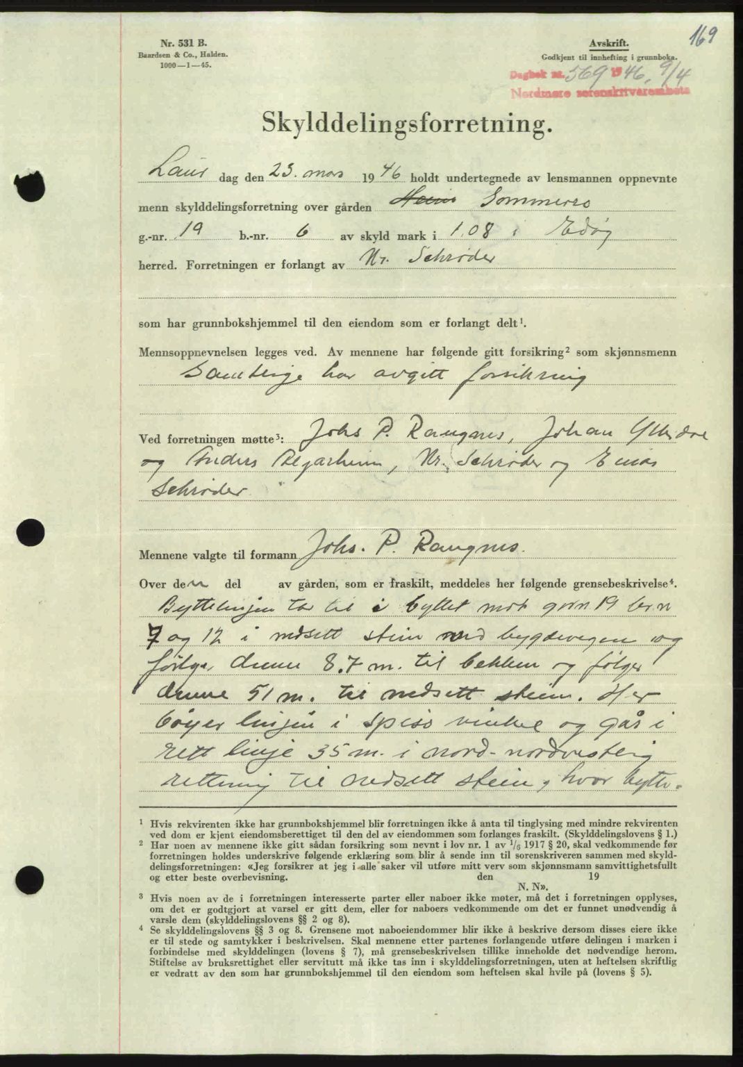 Nordmøre sorenskriveri, AV/SAT-A-4132/1/2/2Ca: Mortgage book no. A101, 1946-1946, Diary no: : 569/1946