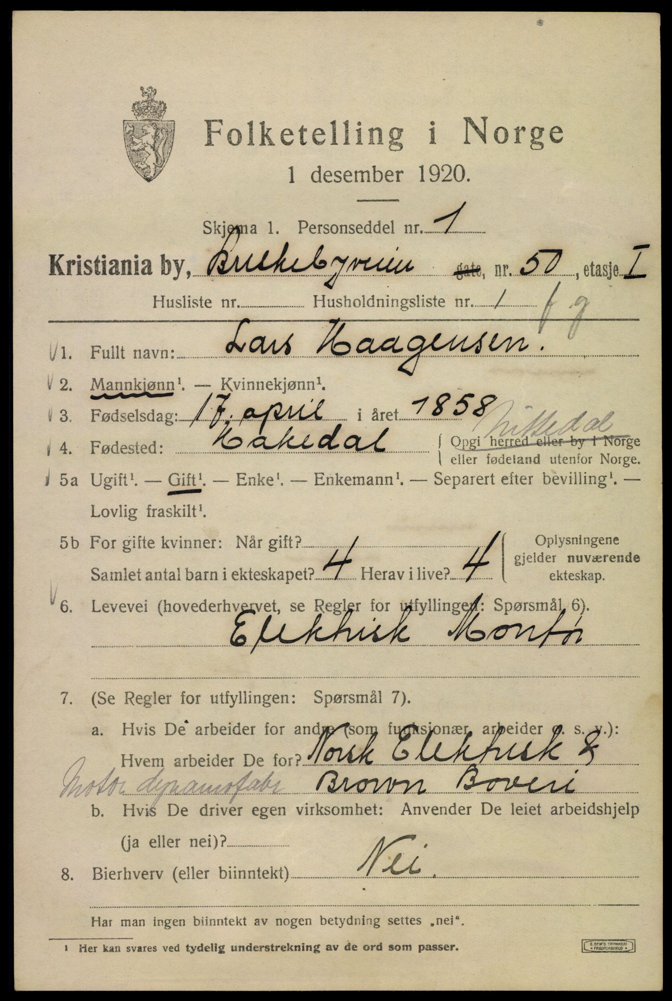 SAO, 1920 census for Kristiania, 1920, p. 173827