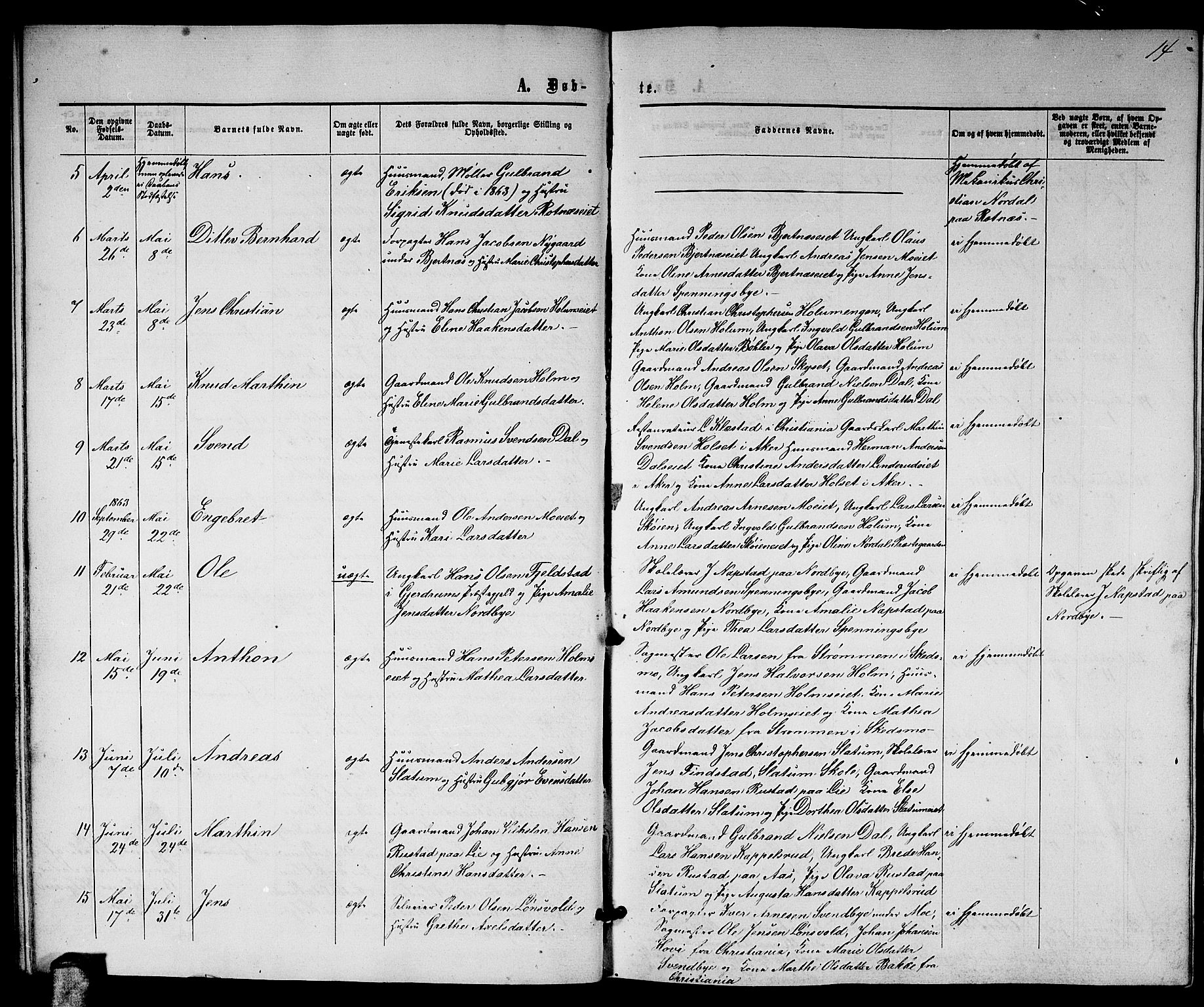 Nittedal prestekontor Kirkebøker, SAO/A-10365a/G/Ga/L0001: Parish register (copy) no. I 1, 1859-1878, p. 14