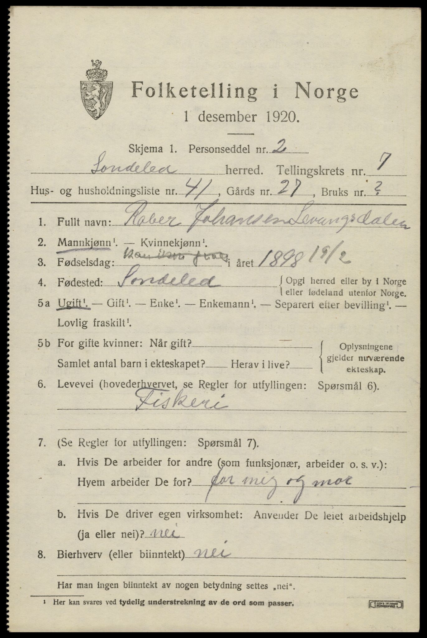 SAK, 1920 census for Søndeled, 1920, p. 4317