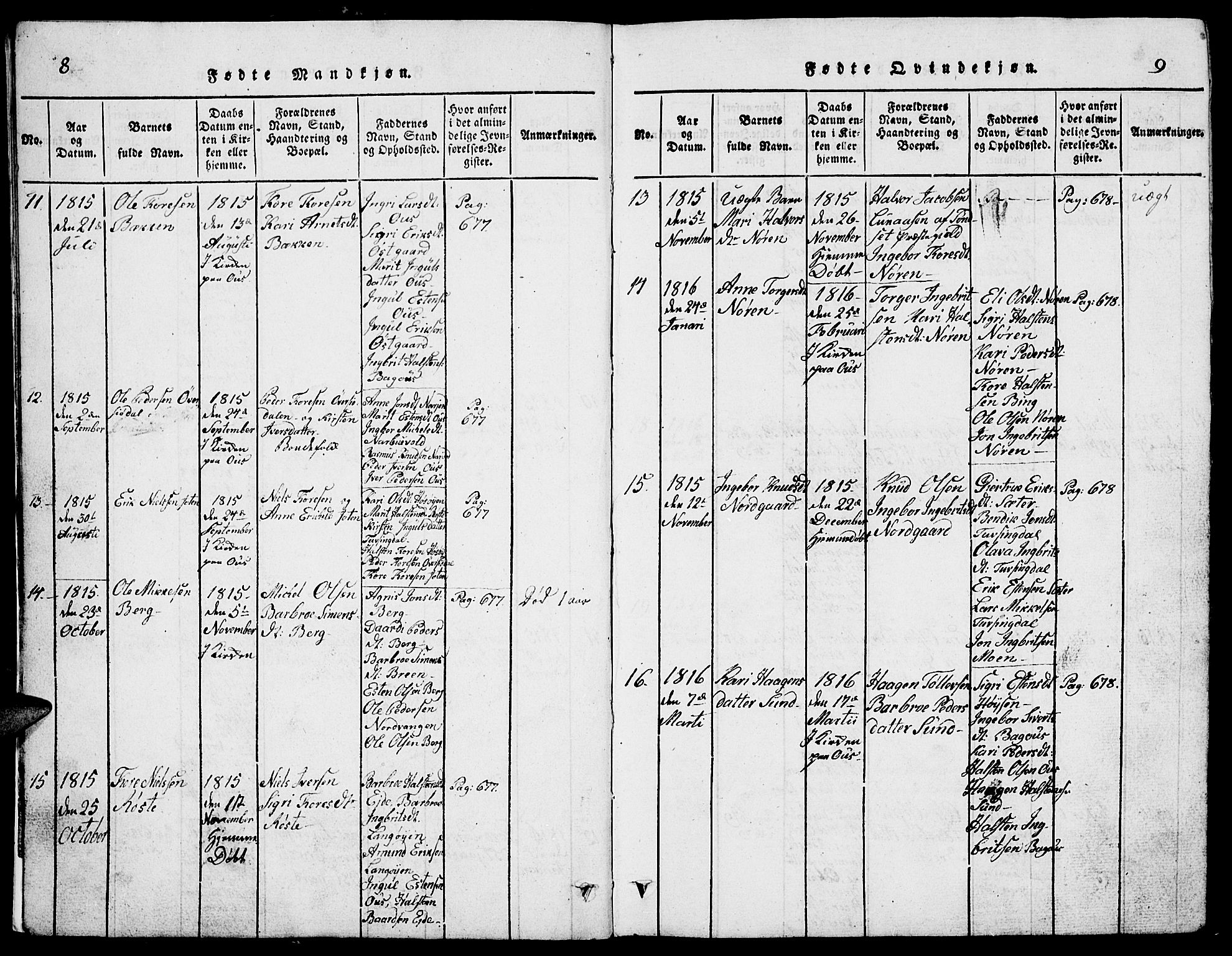 Tolga prestekontor, AV/SAH-PREST-062/L/L0002: Parish register (copy) no. 2, 1815-1844, p. 8-9