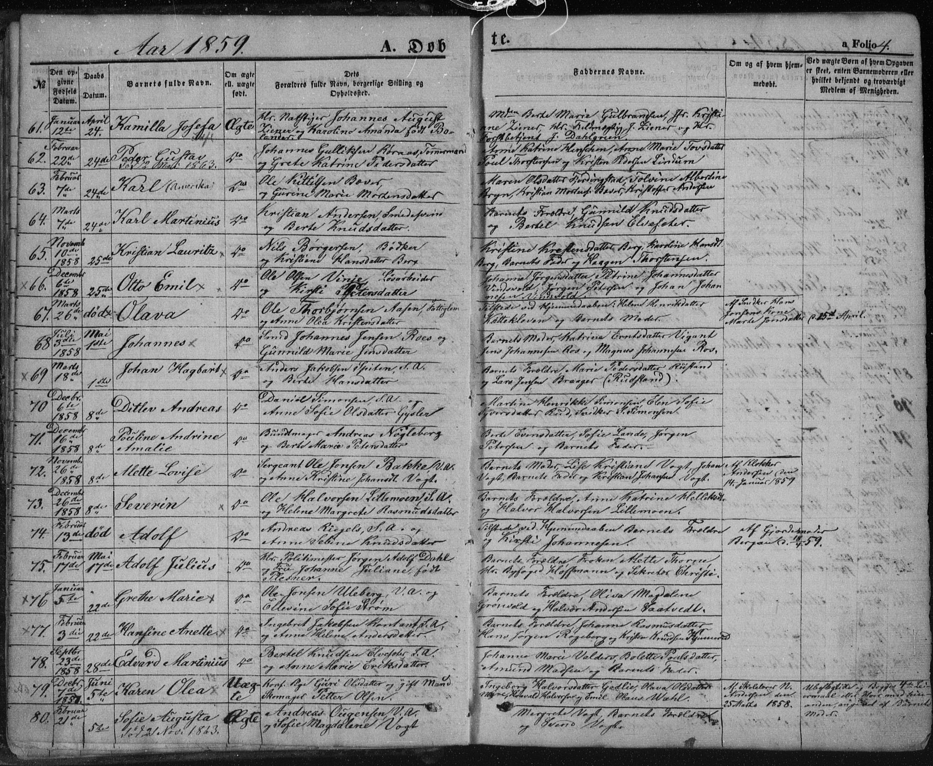 Kongsberg kirkebøker, AV/SAKO-A-22/F/Fa/L0010: Parish register (official) no. I 10, 1859-1875, p. 4